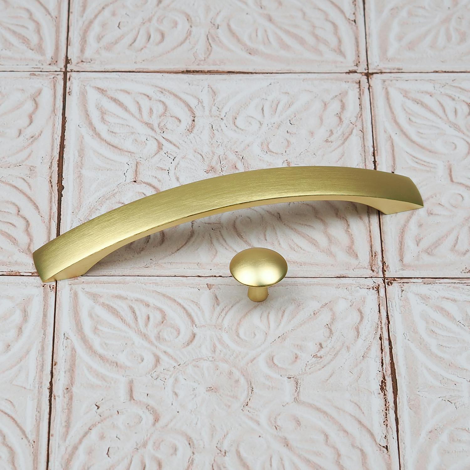 Rackhams Gold Brushed Brass Bridge Handle And Coordinating Knob - 160Mm Handle