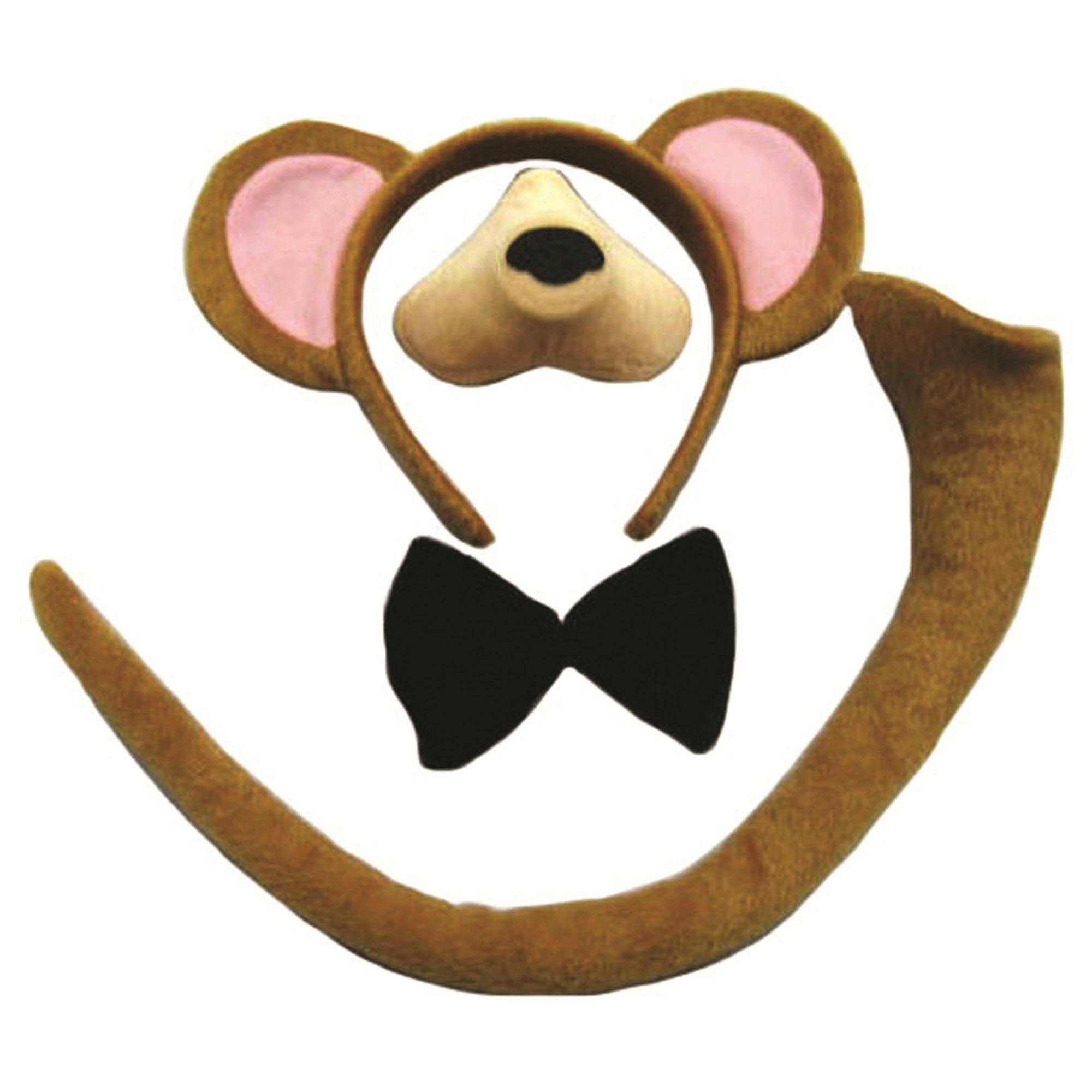 Bristol Novelty Brown/Black Kids Monkey Ears Nose Tail And Bow Tie Set - One Size
