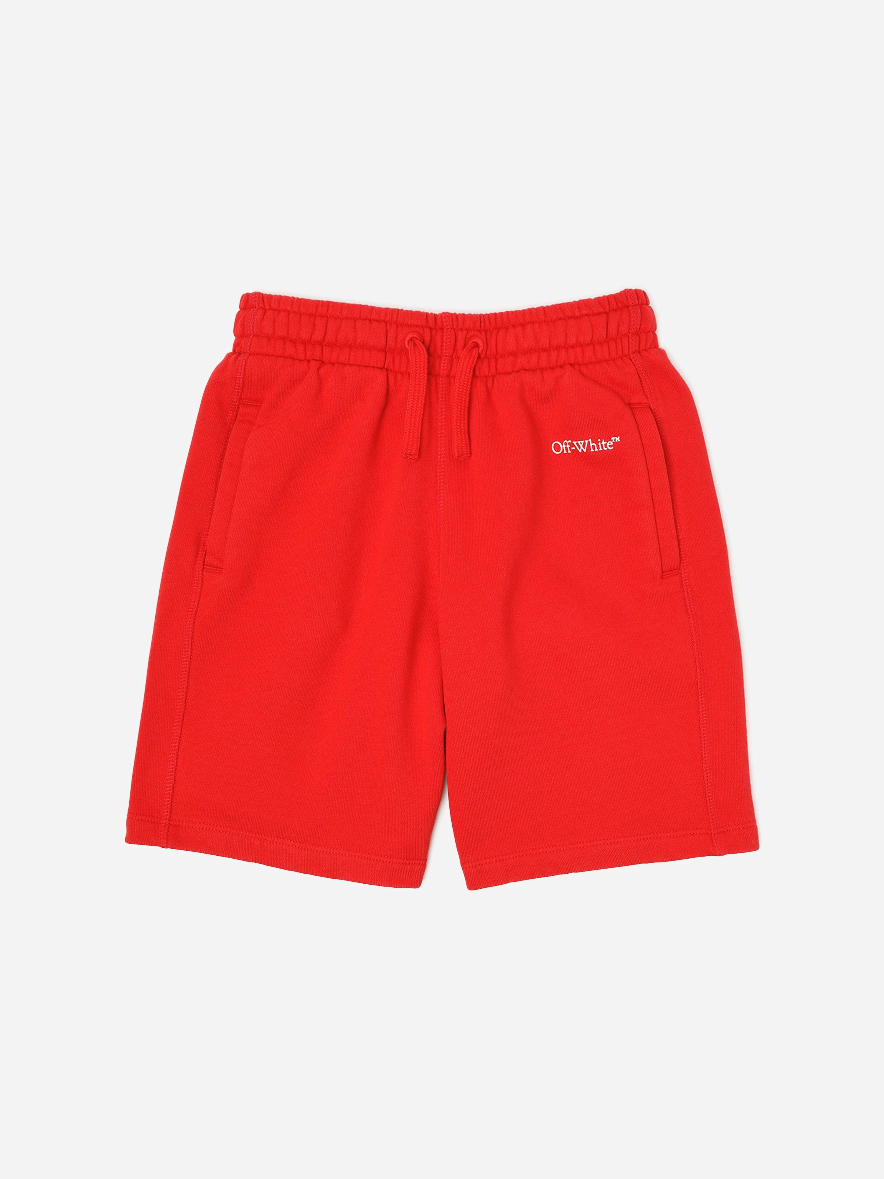 Off-White Boys White/Red Off- Bookish Diag Sweatshorts In - 6 Yrs