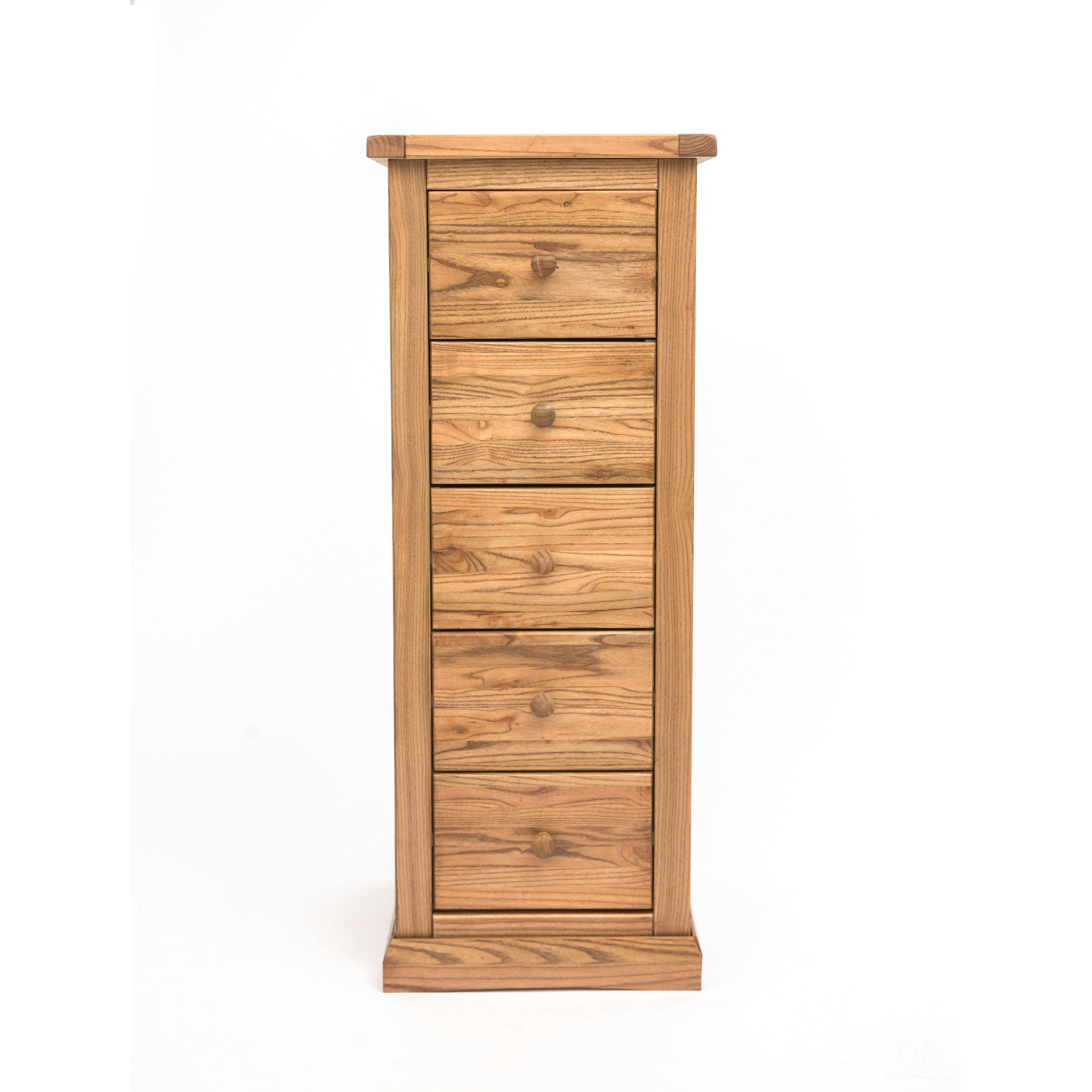 Rackhams Light Salerno 5 Drawer Narrow Chest Of Drawers Wood Knob - Natural