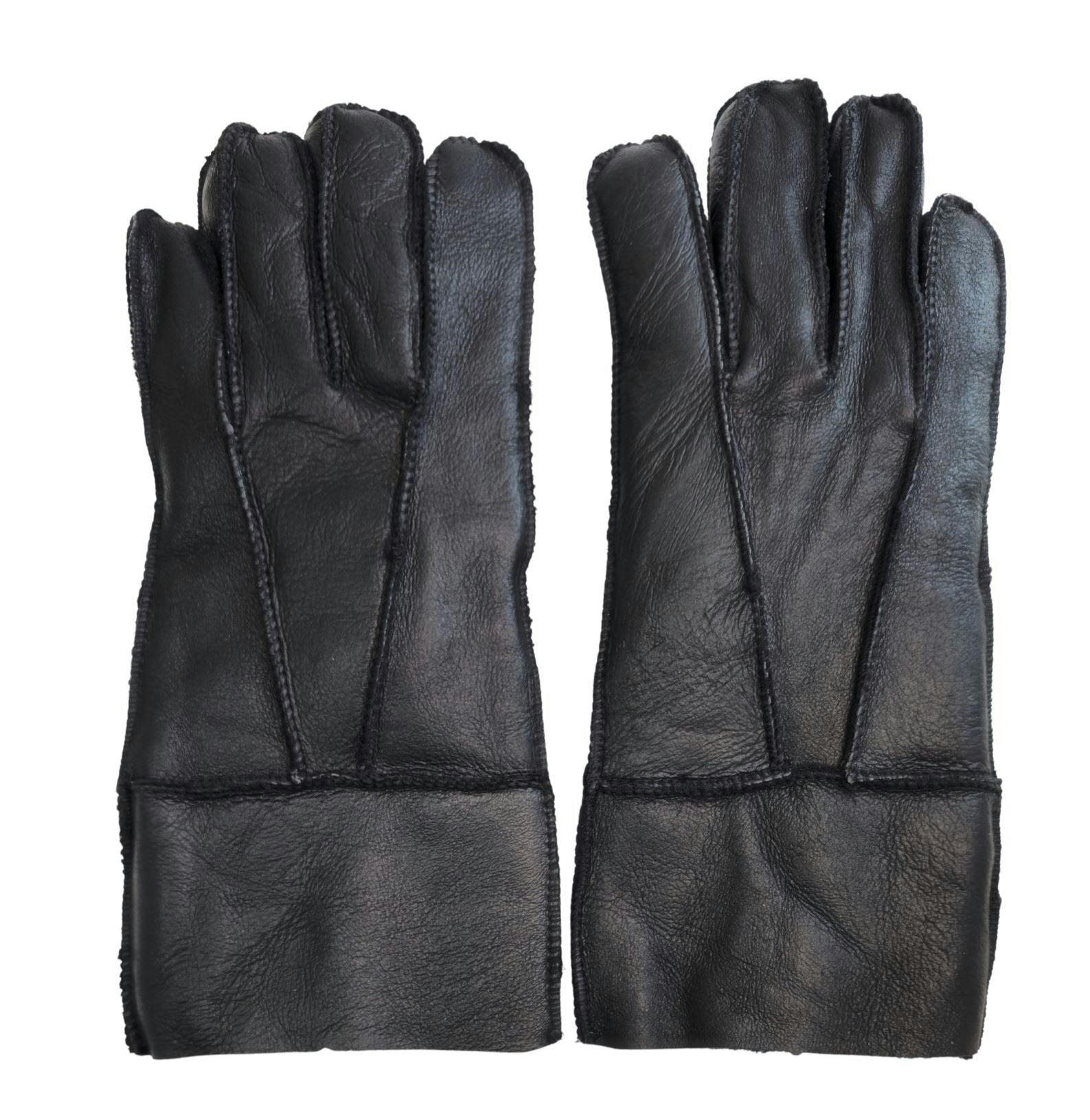 Infinity Leather Unisex Black Sheepskin Leather Gloves With Roll Up/Down Cuff - Xl