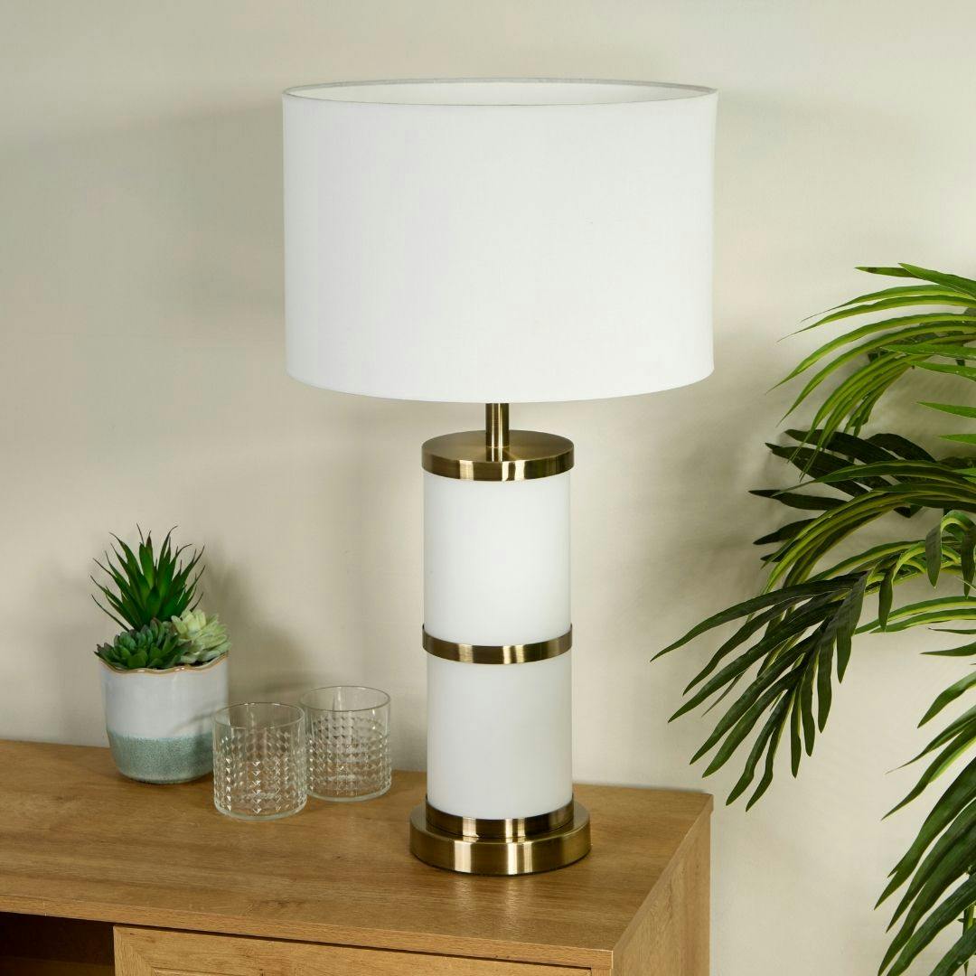 Rackhams White Manning Antique Brass & Glass Table Lamp