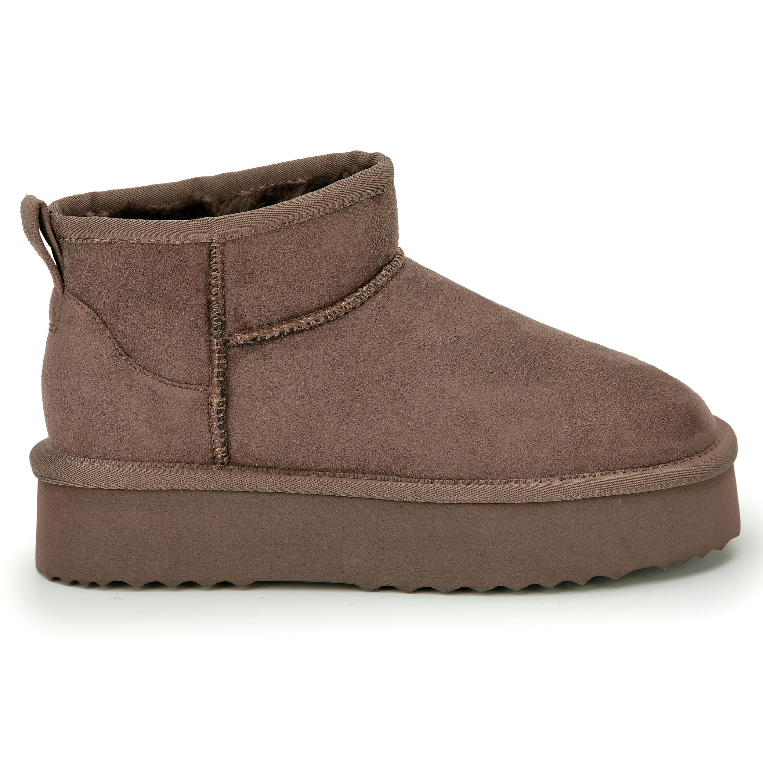 Viva Women's Dark/Brown Faux Fur Lined Platform Boot Slippers Memory Foam Rubber Sole - 5