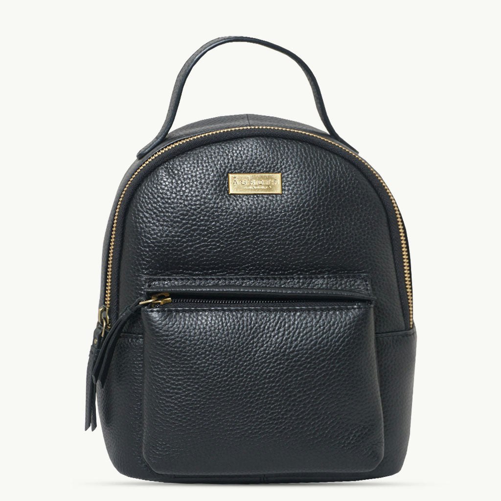 Assots London Black/Grain 'Betty' Zip Top Mini Pebble Leather Backpack