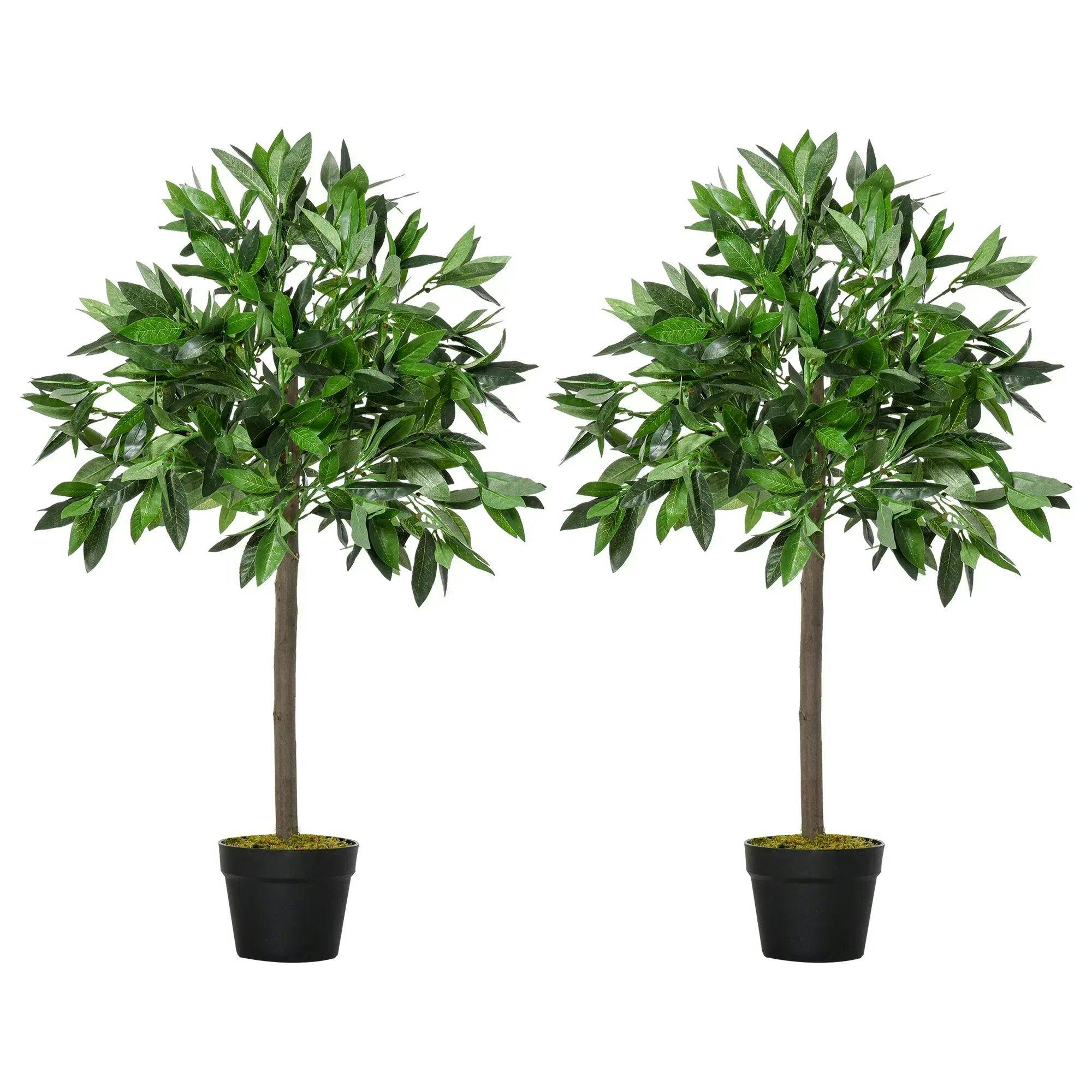 Outsunny Artificial Bay Laurel Topiary Trees Realistic 3FT Set of 2 Green | Twisted Trunk, Lush Topiary Ball Tree, Weighted Pot, Indoor Greenery Plant, Home Office Garden Decor - Image 4