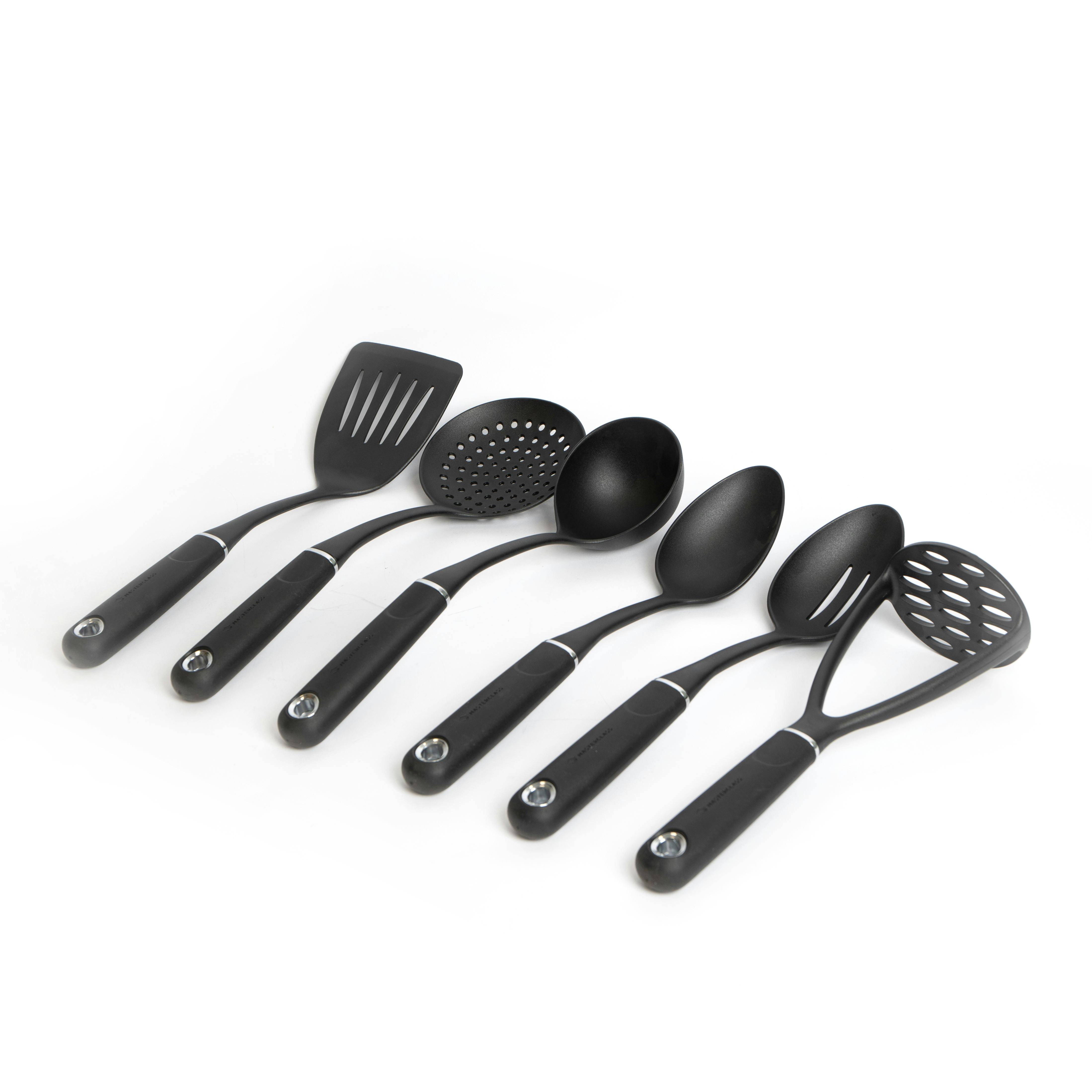 Masterclass Black 6Pc Non-Slip Nylon Kitchen Utensil Set With Skimmer, Ladle, Slotted Spoon, Masher, Cooking Spoon And Slotted Turner - Nylon - Utensils