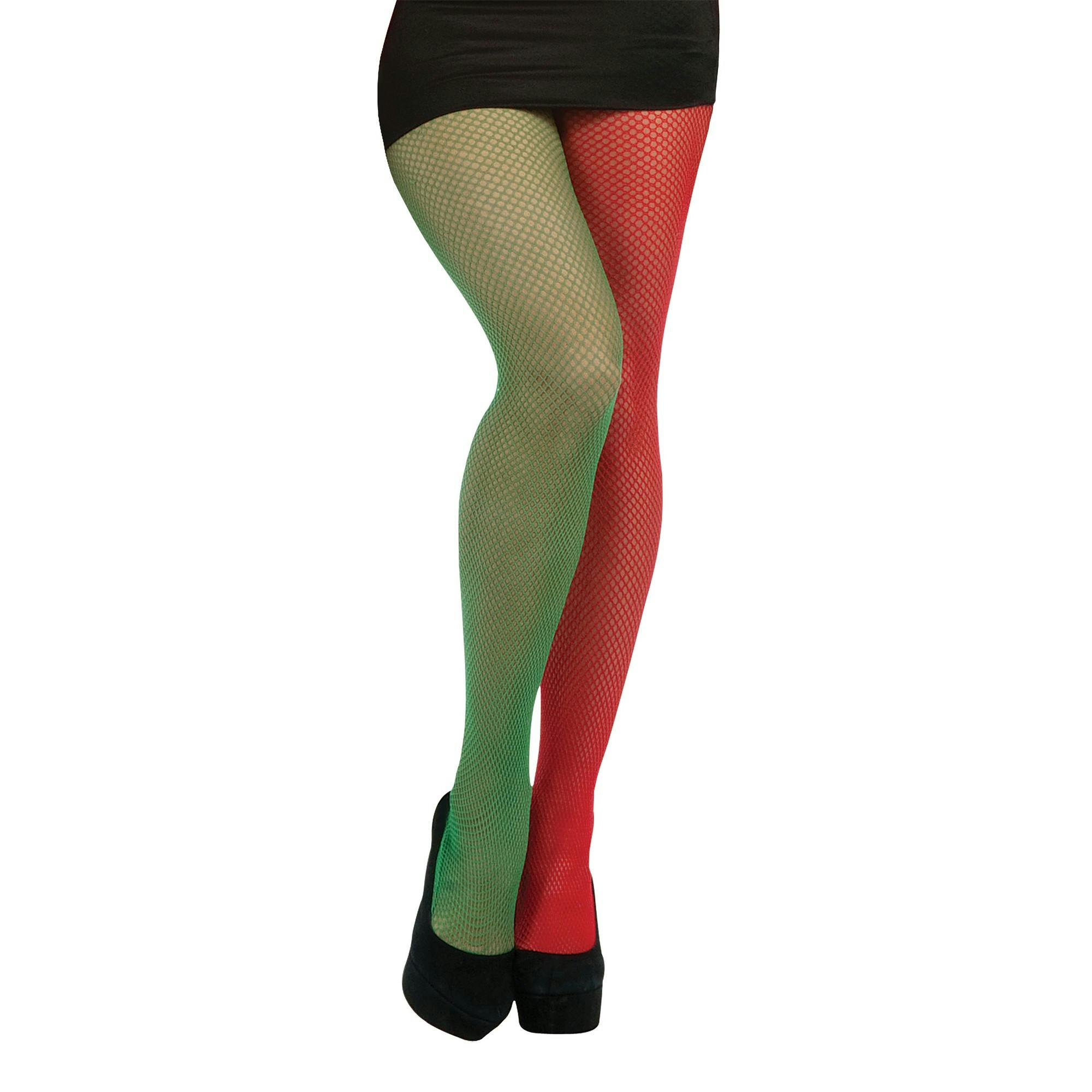 Bristol Novelty Unisex Green/Red Adults Fishnet Tights - One Size