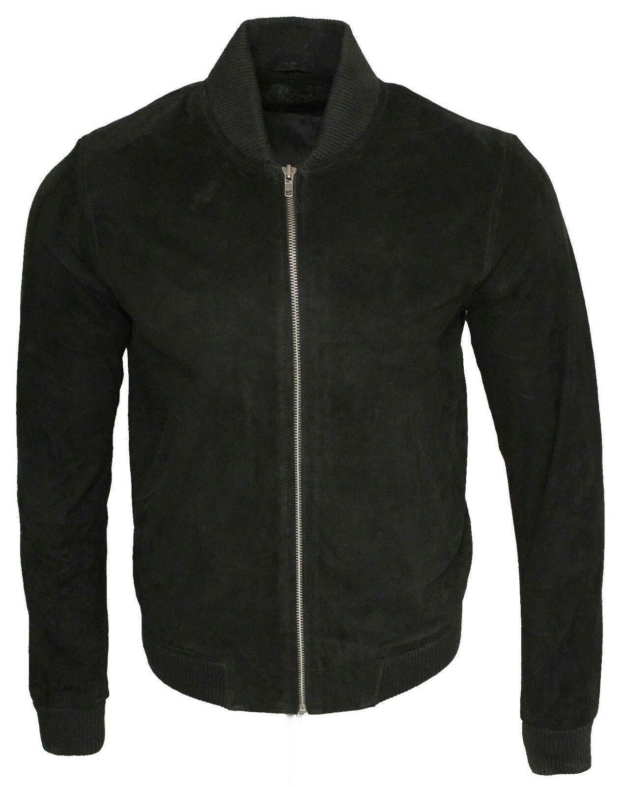 Infinity Leather Men's Black Varsity Soft Suede Leather Bomber Jacket - Uk 3XL | Eu 56 | Us 46