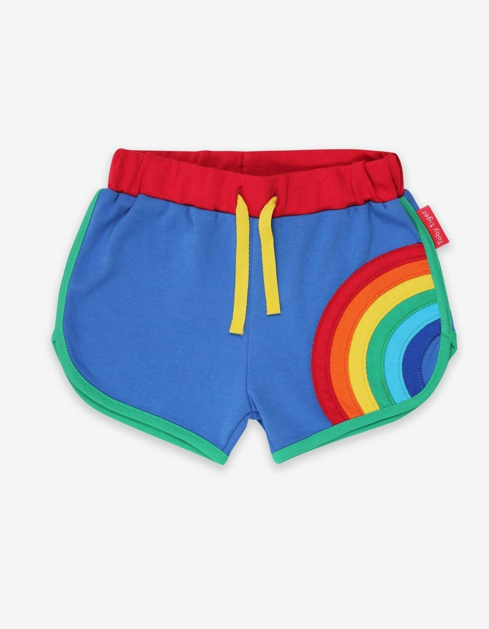 Toby Tiger Blue/Red/Green Organic Rainbow Applique Running Shorts - 18-24M / 92Cm
