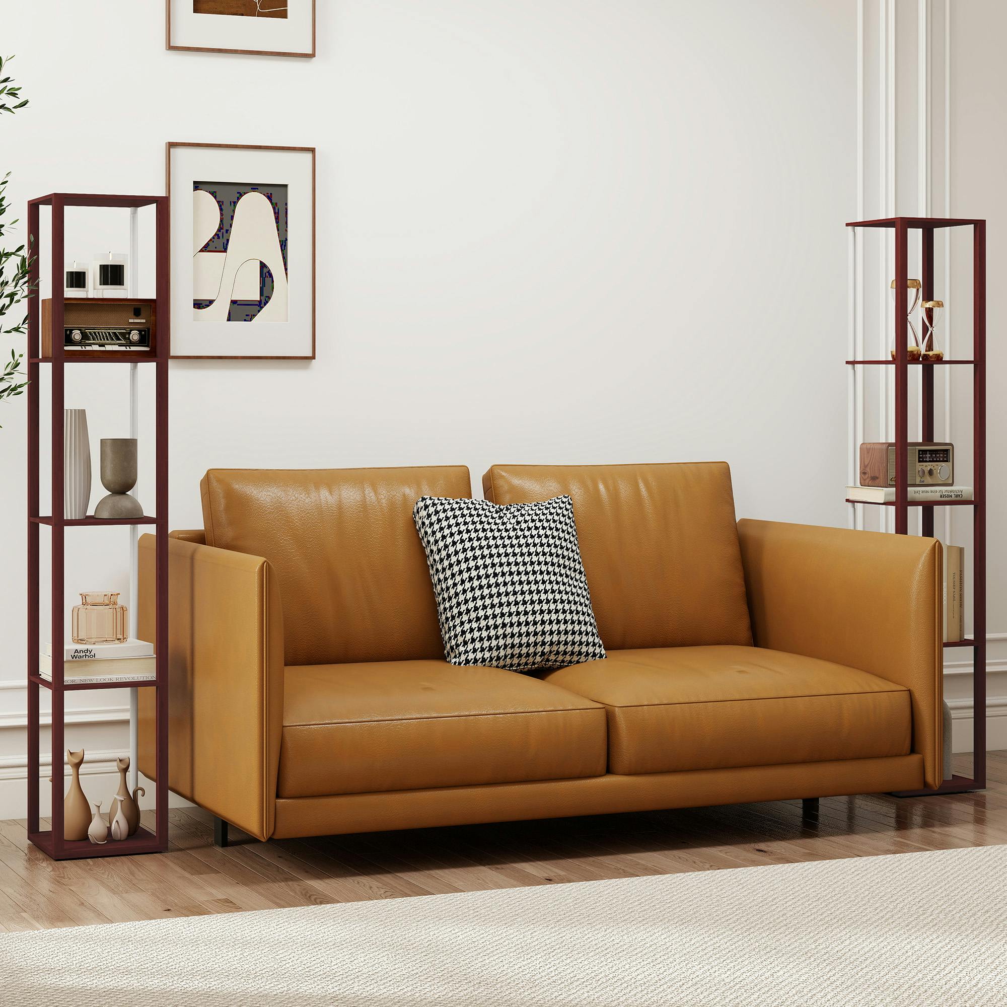 Rackhams Brown Rgb Led Floor Lamp With Shelves And Remote Control For Bedroom, Oak