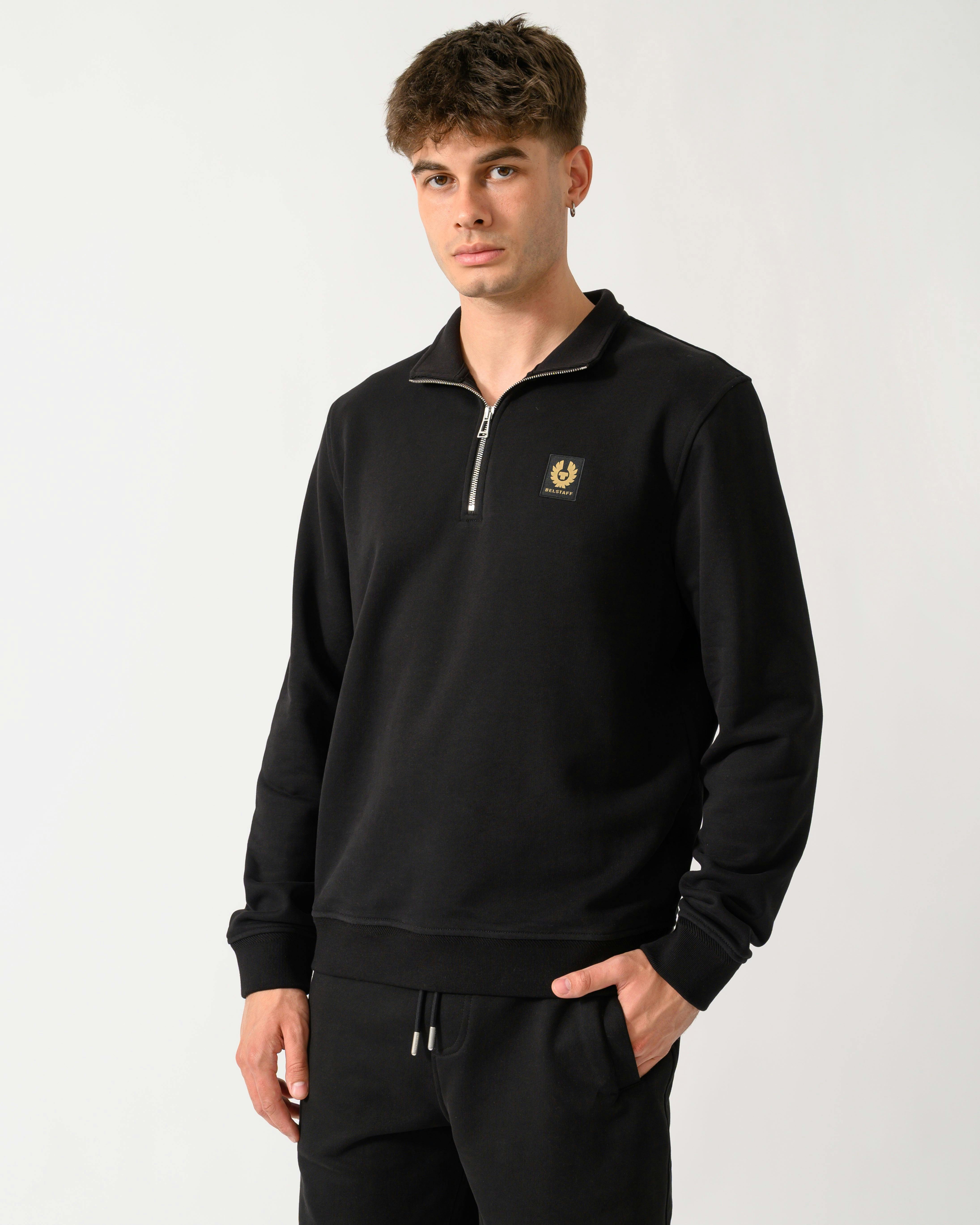 Belstaff Men's Black Logo Quarter Zip Sweatshirt - Xxxl