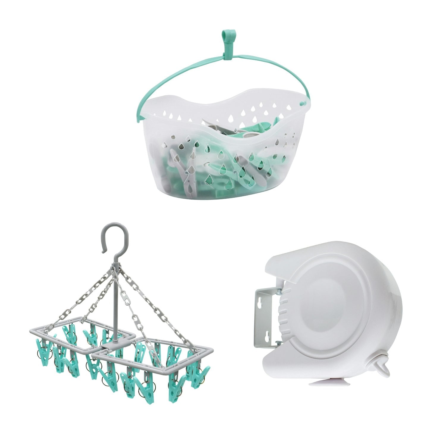 Jvl White/Grey Laundry Bundle Including Peg Basket, Sock Dryer And Clothes Line