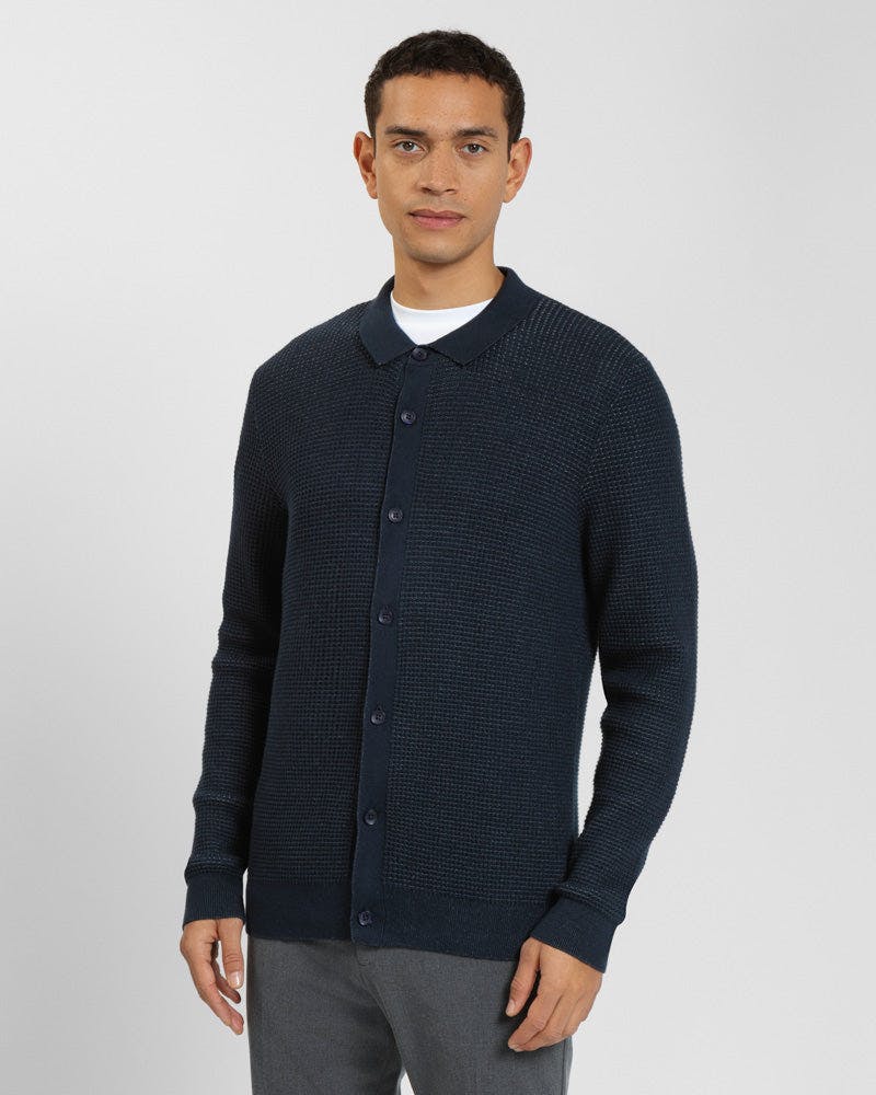 Steel & Jelly Black Textured Knitted Overshirt - Navy - M