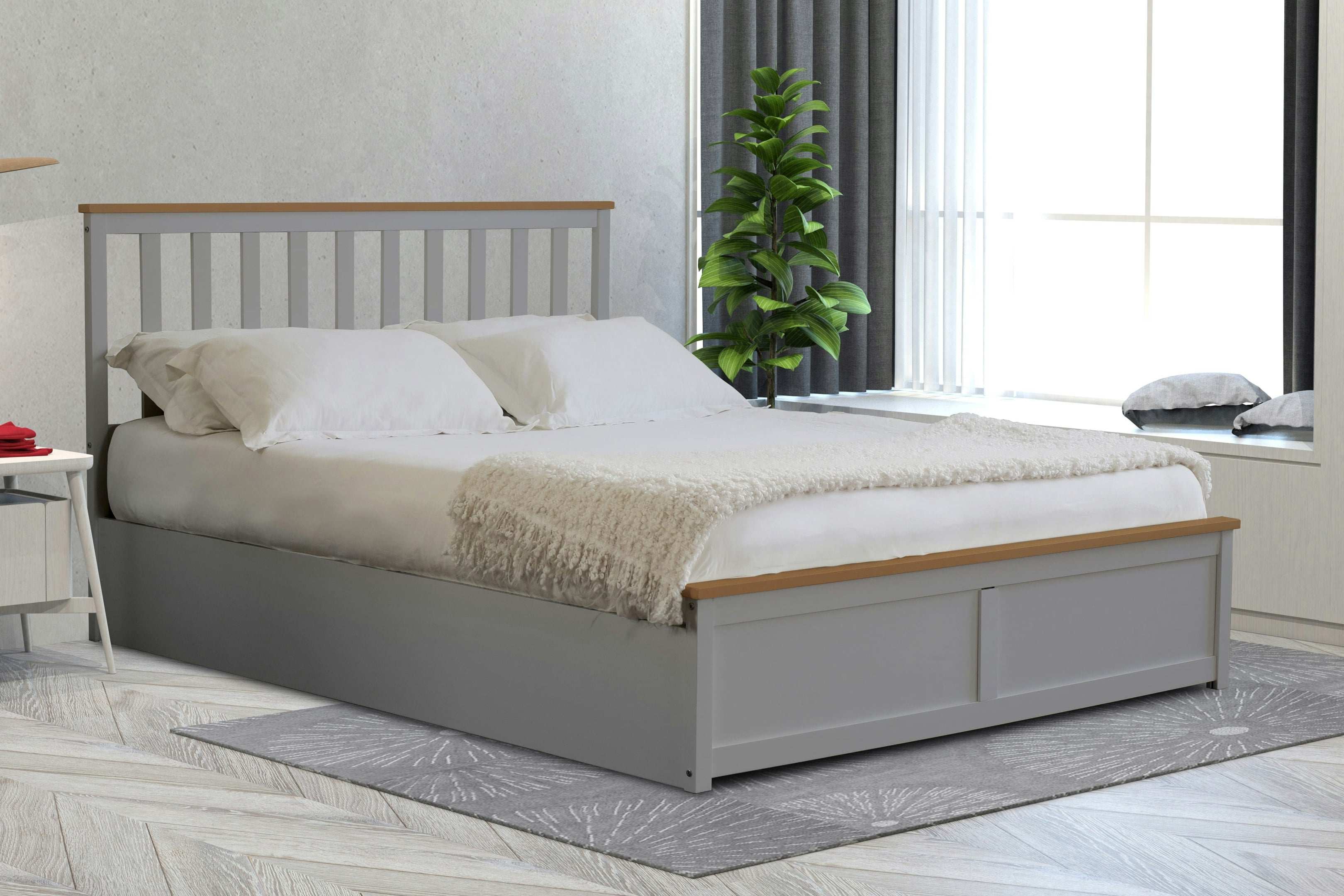 Comfy Living White/Grey Bexley Wooden Ottoman Gas Lift Storage Bed 3Ft 4Ft 4Ft6 5Ft Or - Single