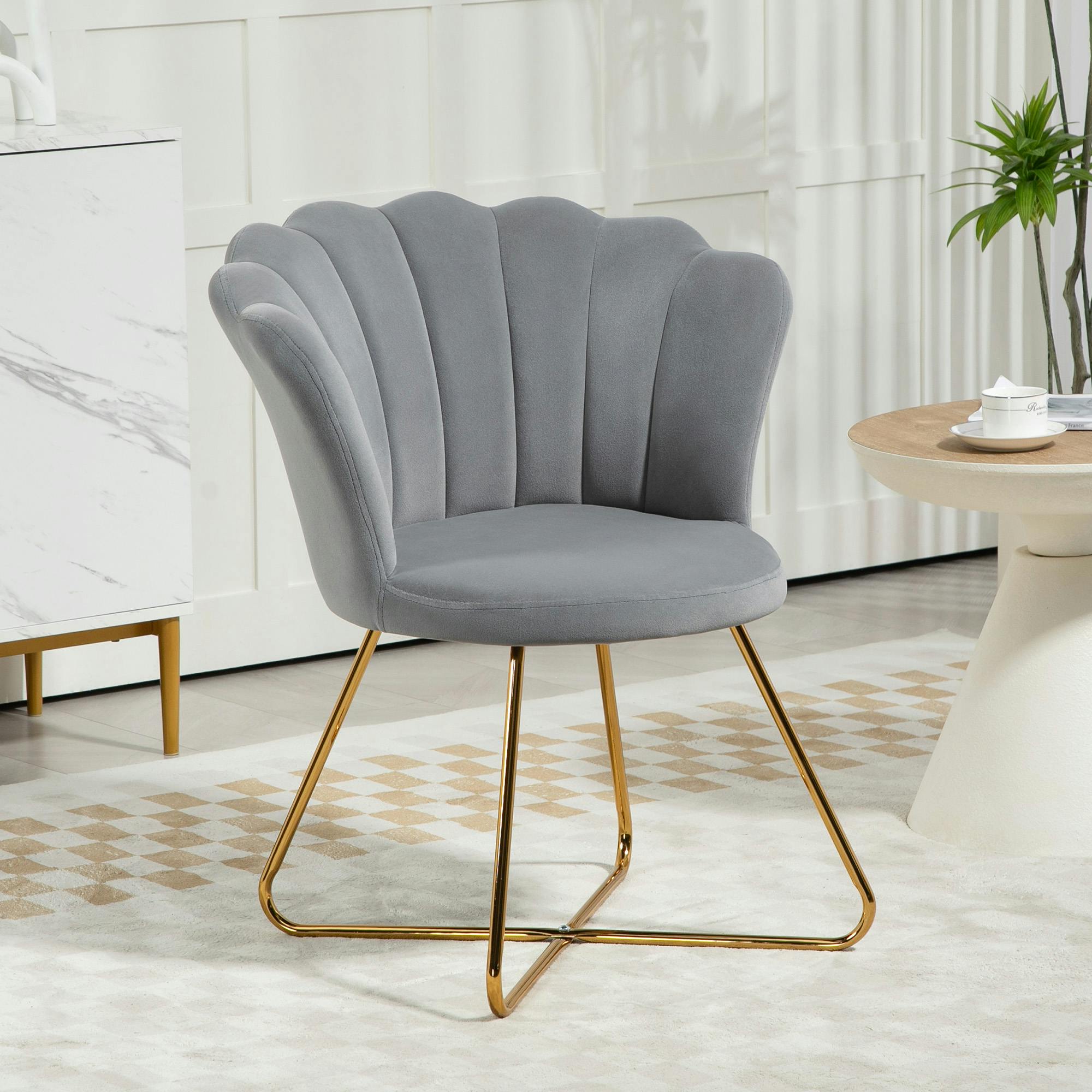 Homcom Grey Accent Chair, Velvet Armchair With Lotus Backrest