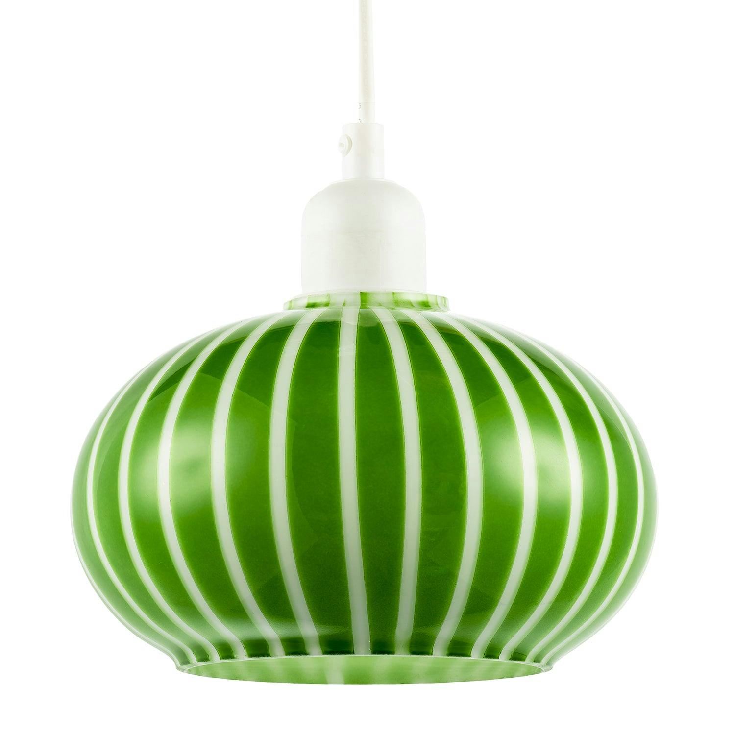 Rackhams Green/White Bright Emerald And Striped Glass Pendant Lighting Shade