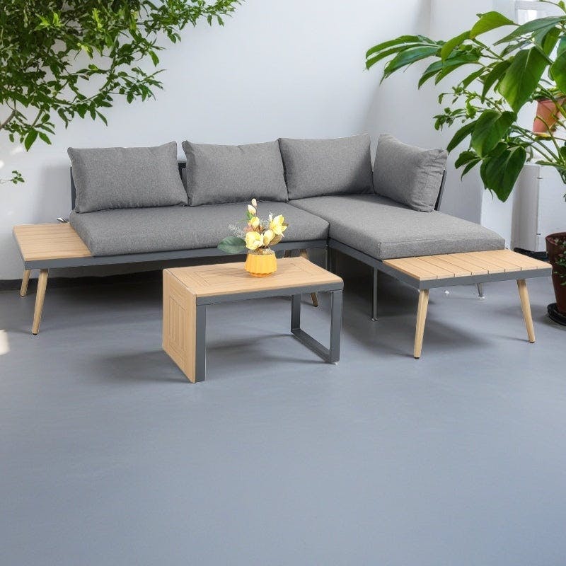 Outdoor Living Belmont Metal & Poly-Wood Sectional Corner Garden Set - Grey - Image 4