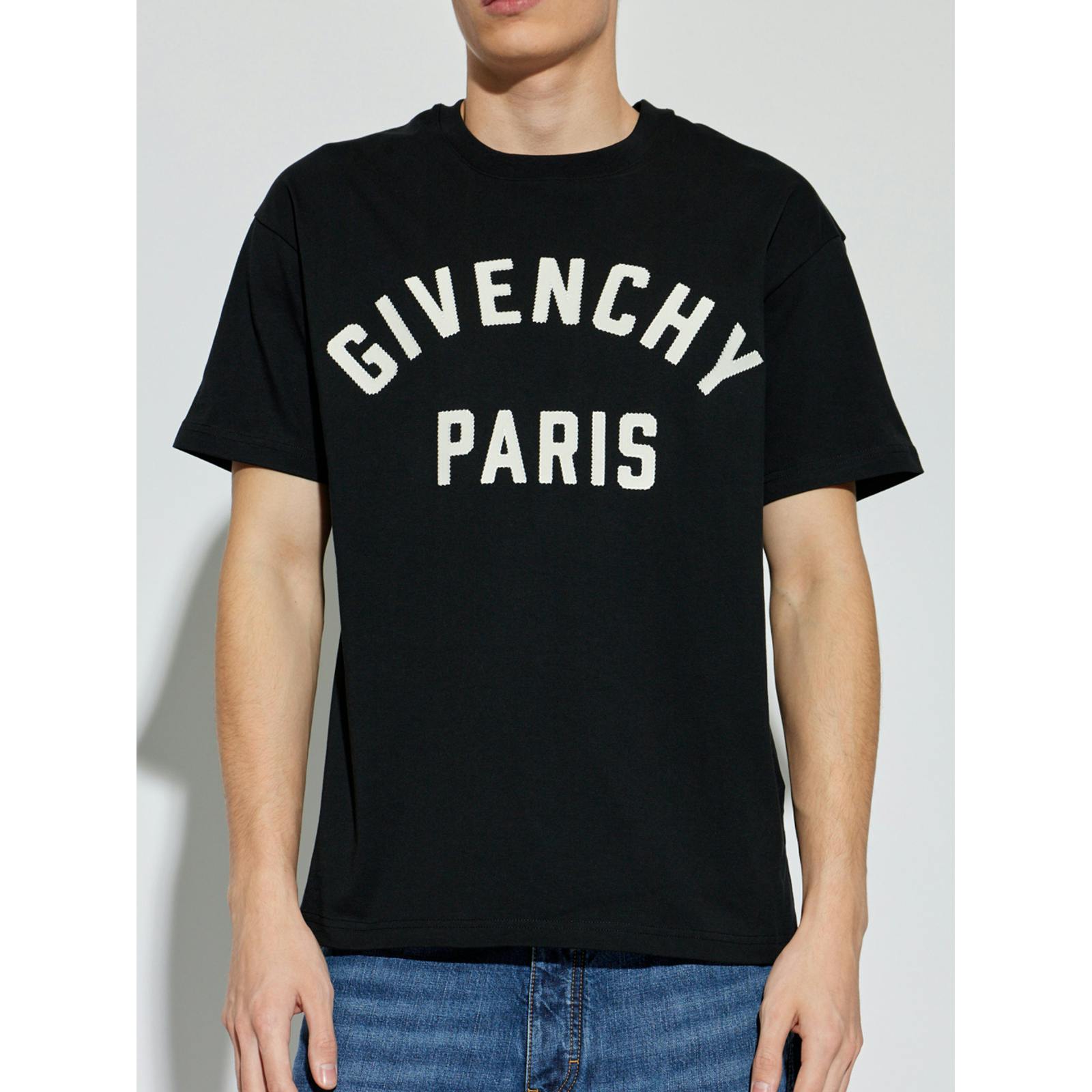 Givenchy Black Logo Embroidered Paris T-Shirt In - M