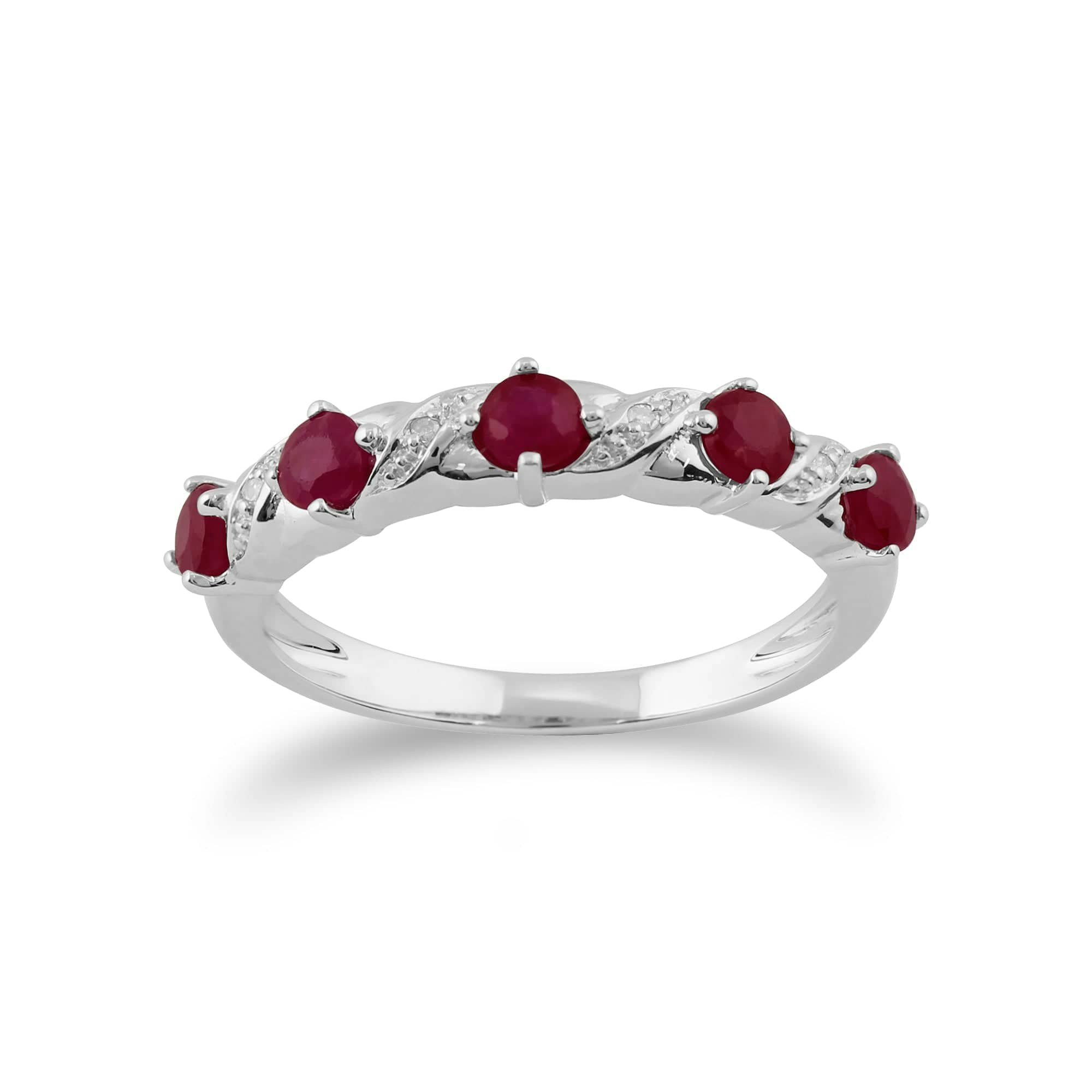Gemondo White/Gold Classic Round Ruby & Diamond Half Eternity Ring In 9Ct - N