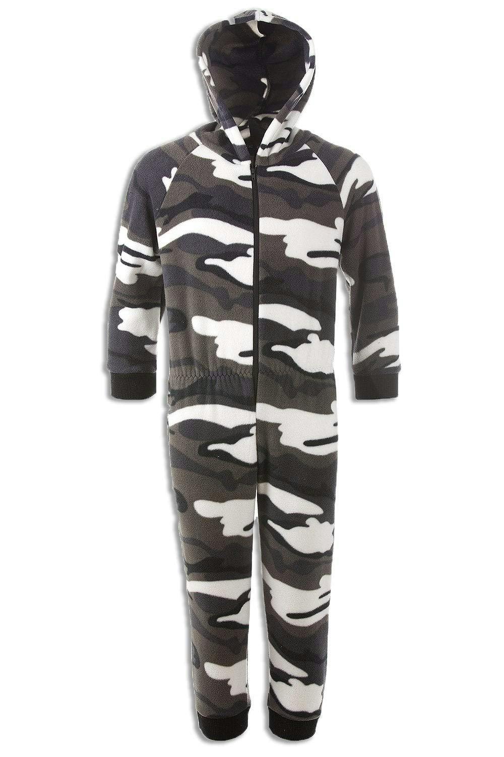 Camille Boys Children's Camouflage Print Onesie Pyjama Sets For - Snow Camo - 6-8 Years