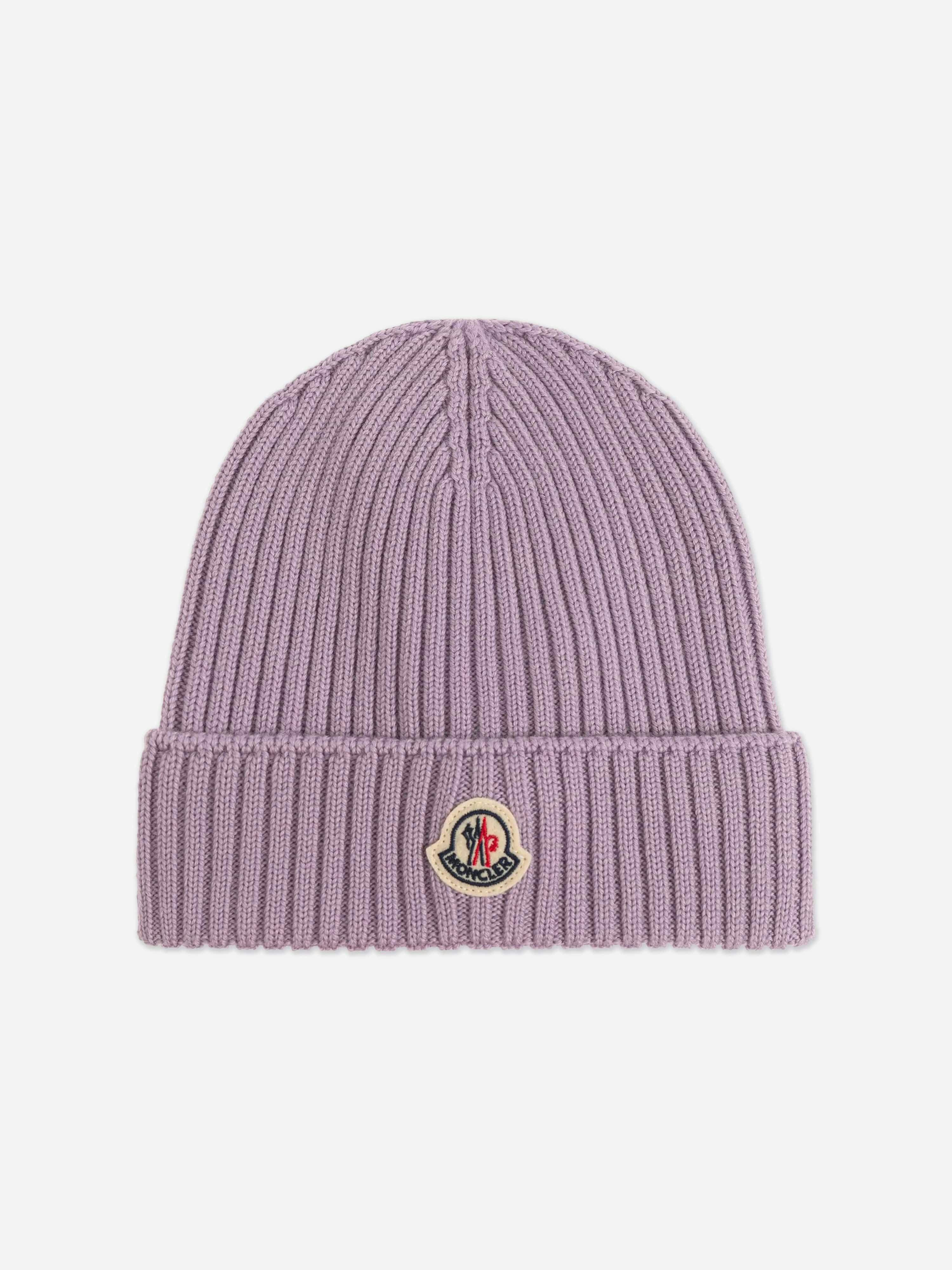 Moncler Enfant Girls Purple Wool Knit Beanie Hat In - 6 - 8 Yrs M (52-54 Cm)