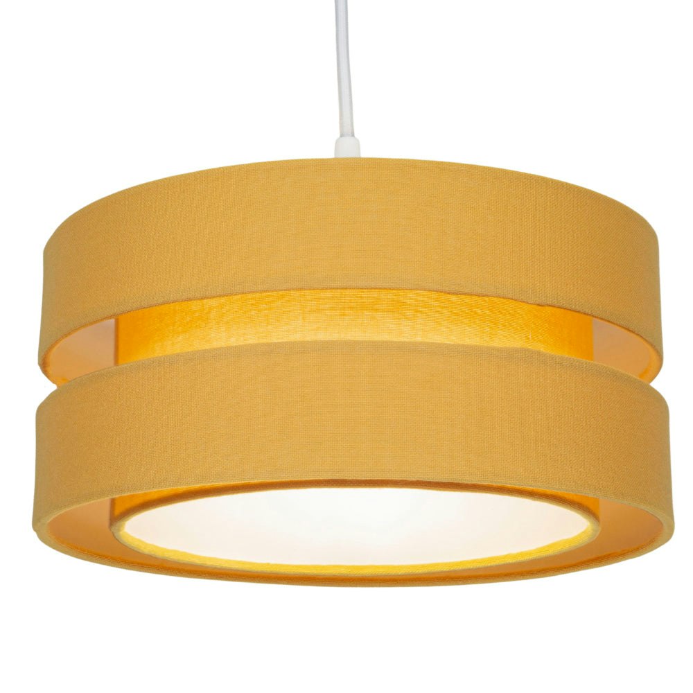 Happy Homewares Light Contemporary Quality Ochre Linen Fabric Triple Tier Ceiling Pendant Shade