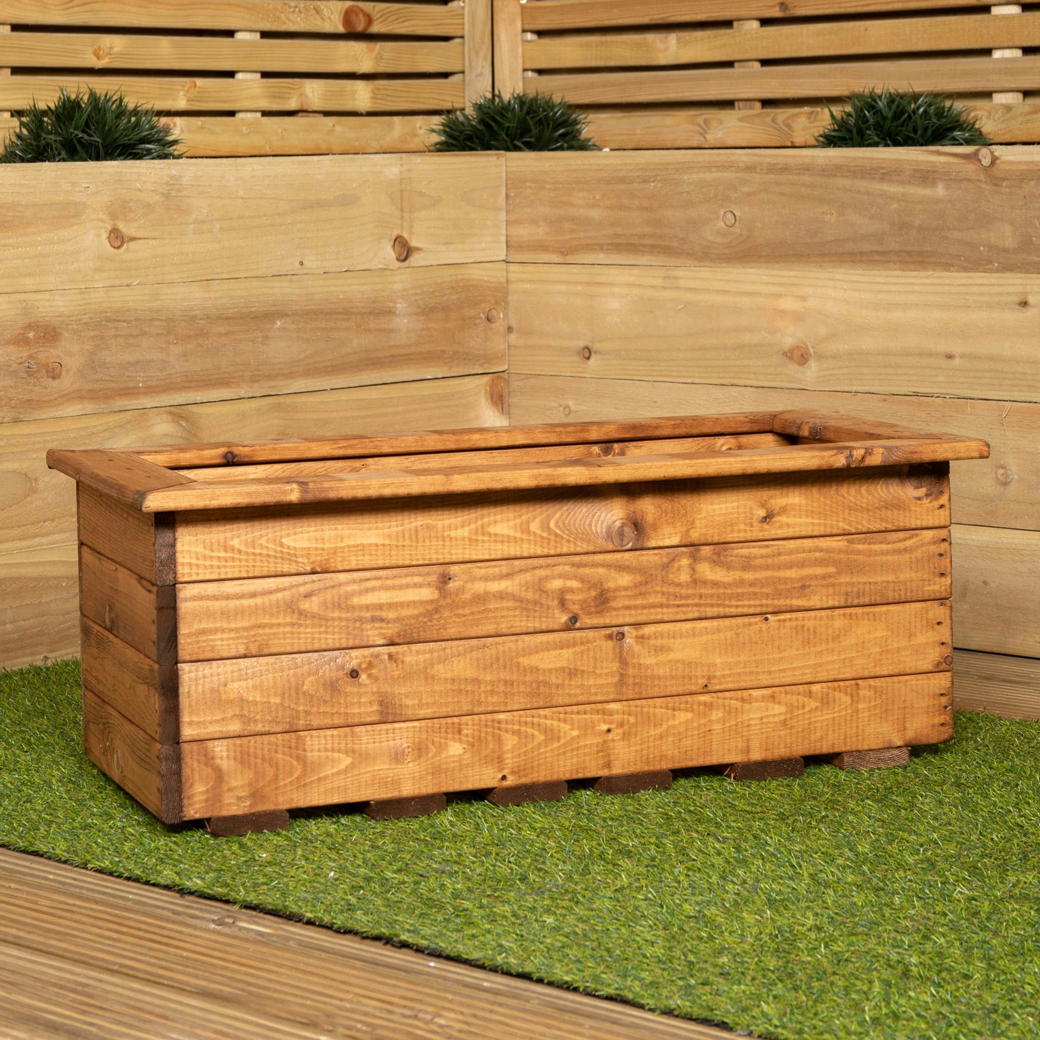 Rackhams Hand Made 82Cm X 40Cm Rustic Wooden Medium Garden Trough / Flower Bed Planter