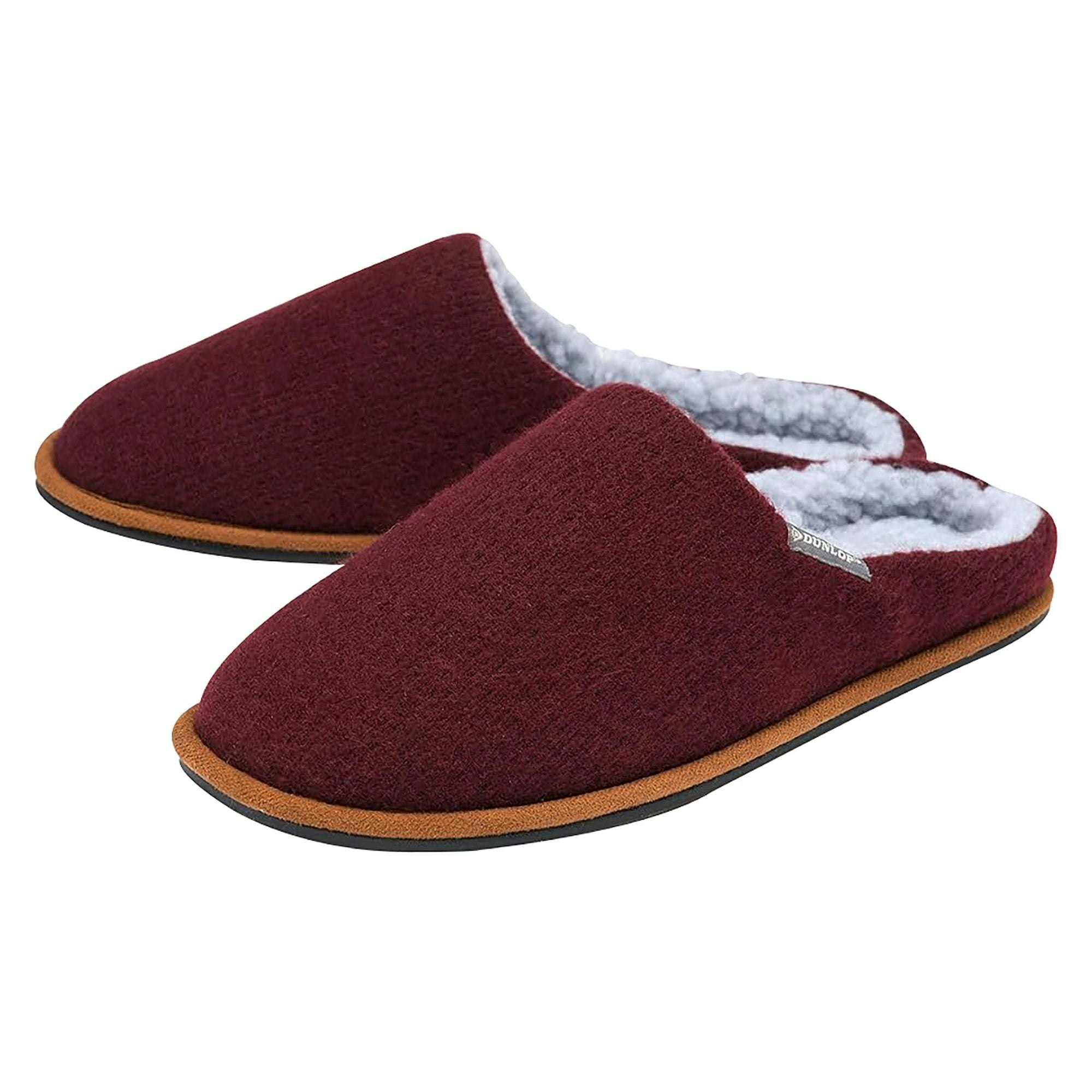 Dunlop Men's Burgundy Plush Lined Mule Slippers With Memory Foam - Size 9 Uk