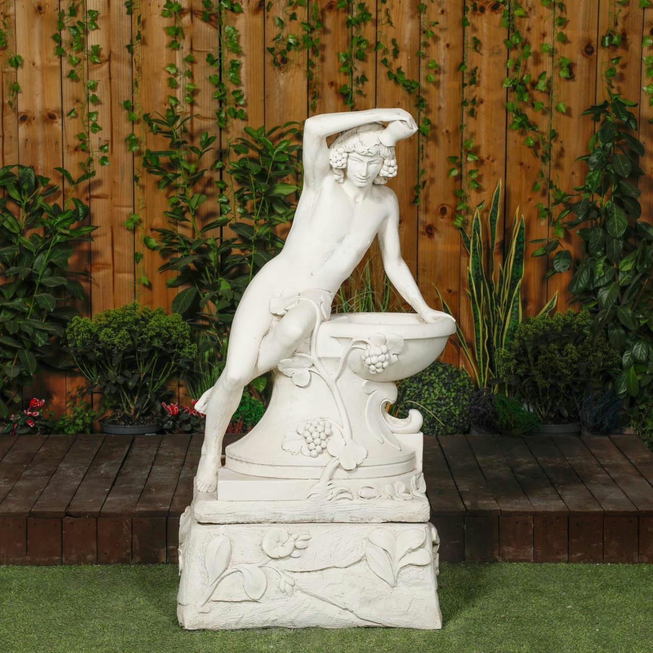 Rackhams White Large Stone Bathing Man Statue With Large Base
