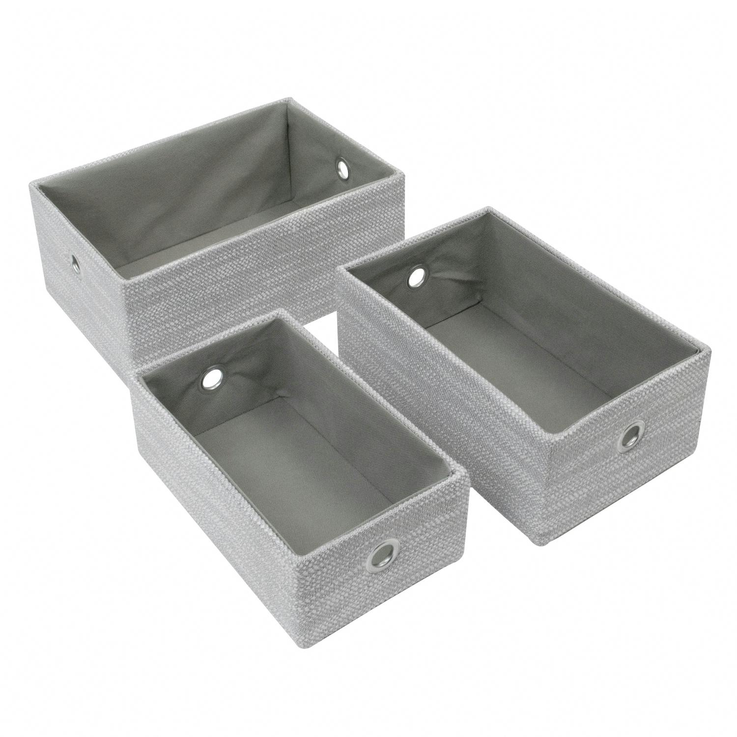Rackhams Light/Grey Serena Rectangular Fabric Storage Baskets For Home Organisation, Set Of 3,