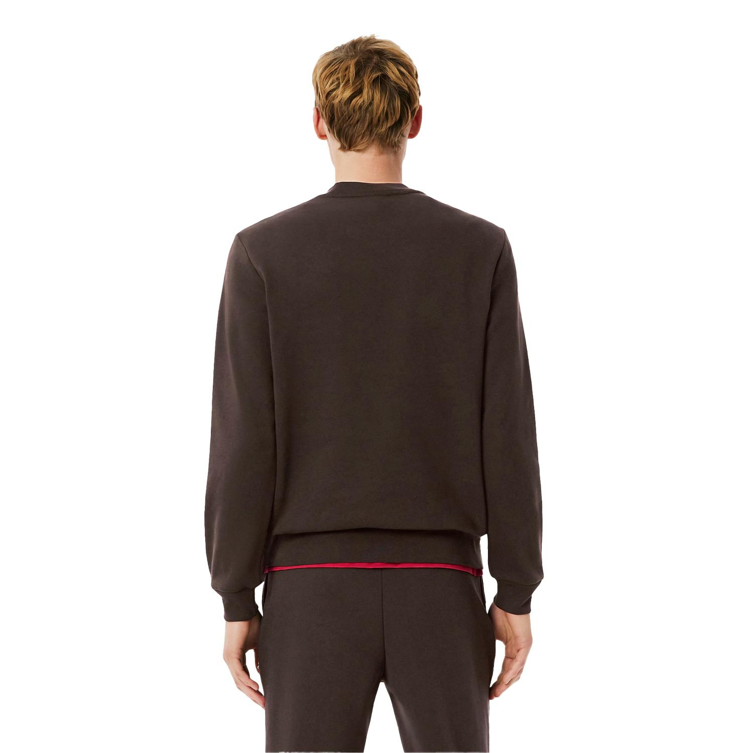 Lacoste Men's Brown Small Logo Fleece Crew Neck Sweatshirt - S - 84% Cotton/16% Polyester