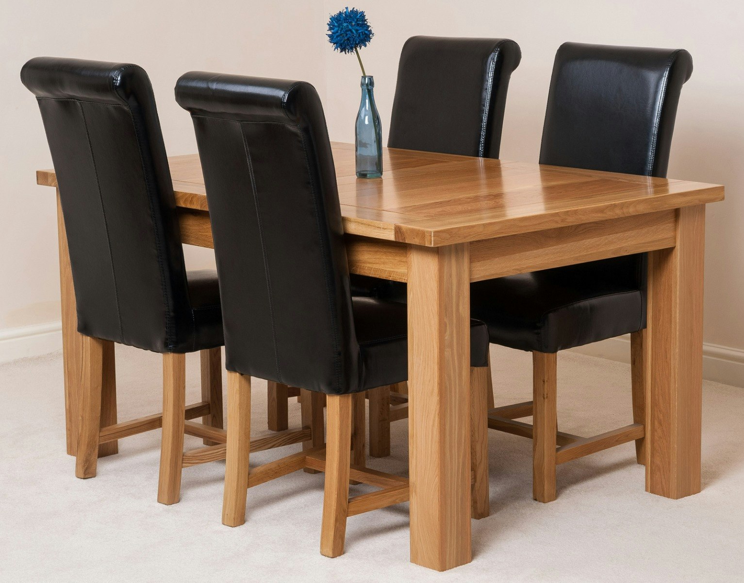 That's Furniture Black Seattle Oak Extending Dining Table With Washington Leather Chairs - 4 Chairs