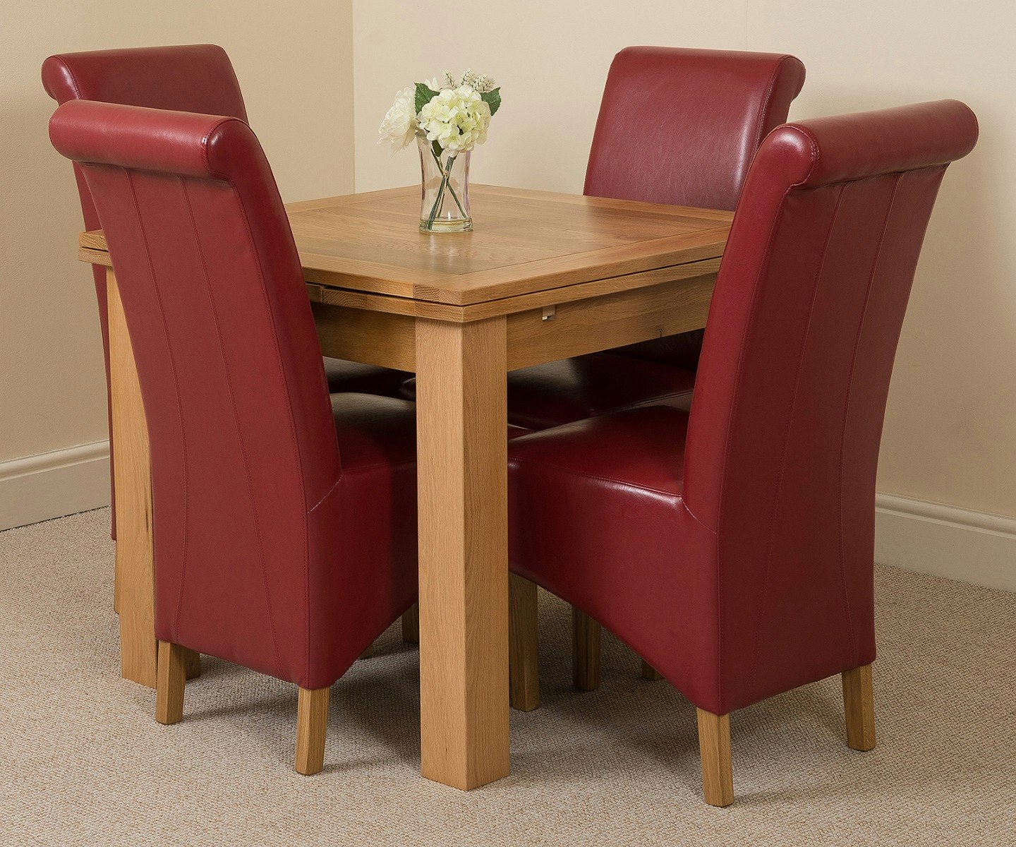 Rackhams Burgundy Richmond Extending Oak Dining Set With Montana Leather Chairs - 4 Chairs Small