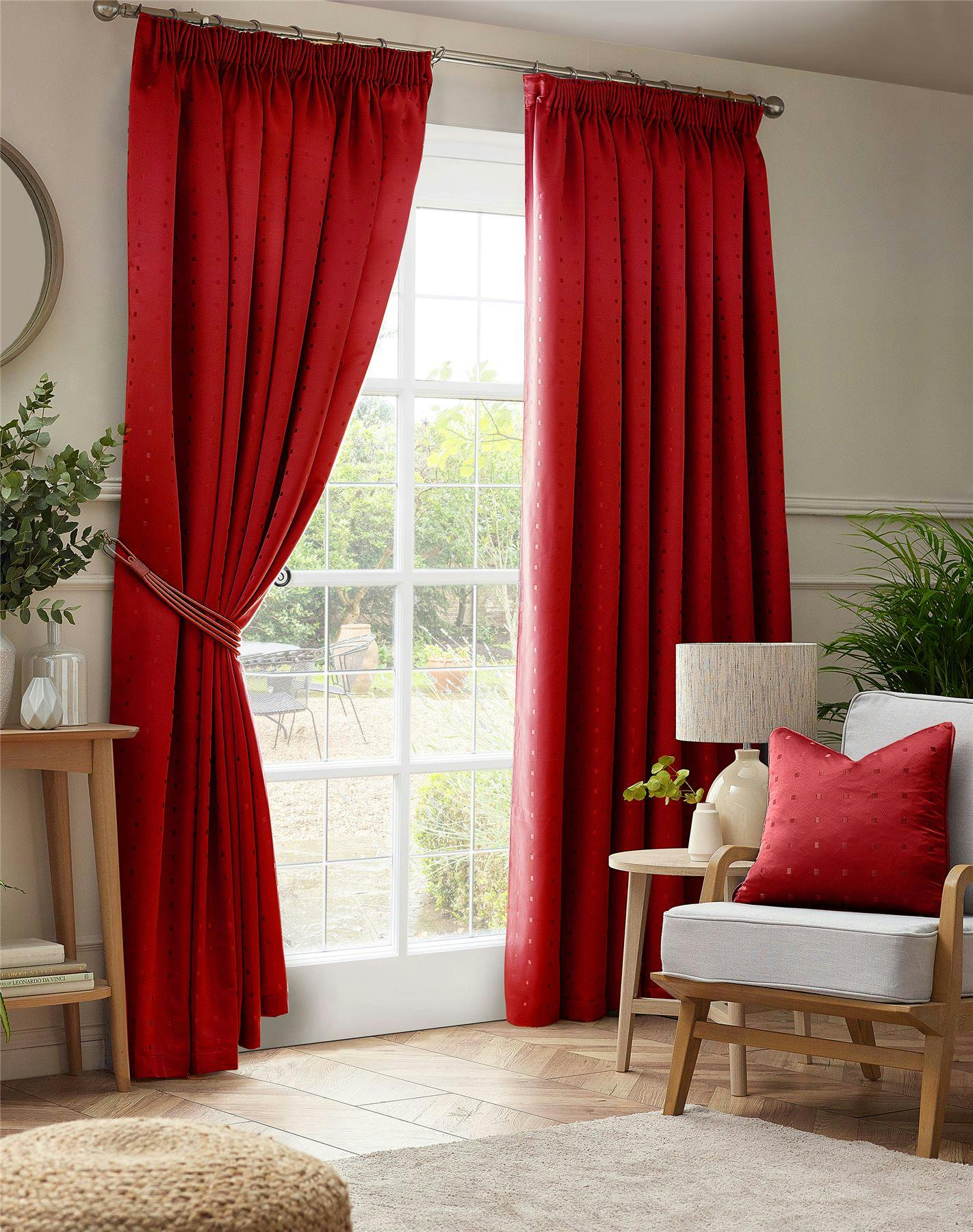 Rackhams Red Adi Lined Pencil Pleat Curtains - 168Cm Width X 137Cm Drop