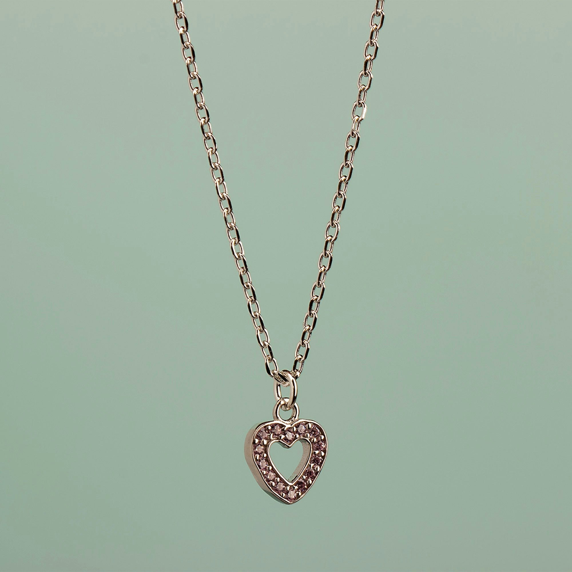 Mylee London Pink/Silver Crystal Heart Necklace - Sterling - Yes