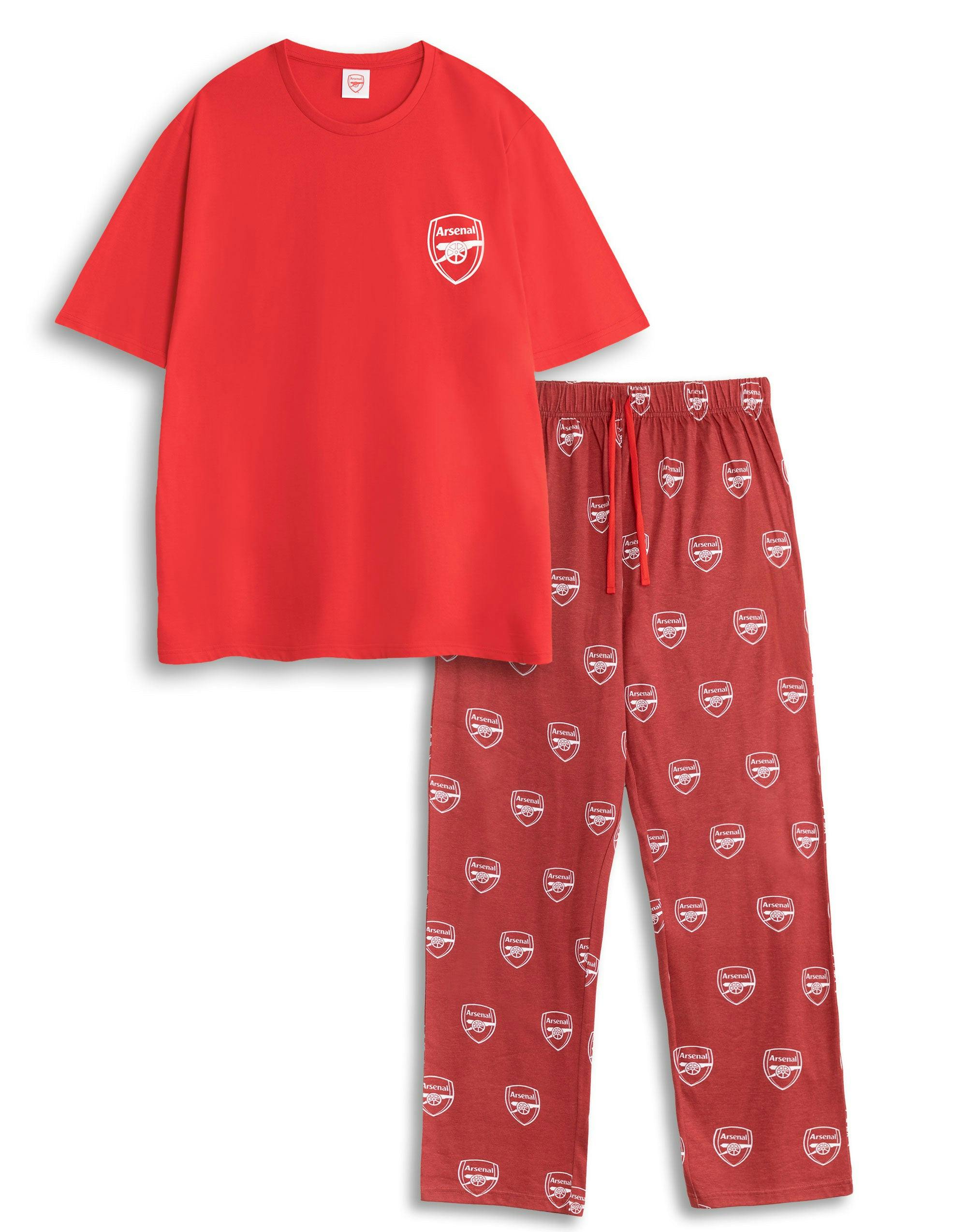 Vanilla Underground Men's Red Arsenal Logo Short Sleeve Long Leg Pyjama Set - Medium