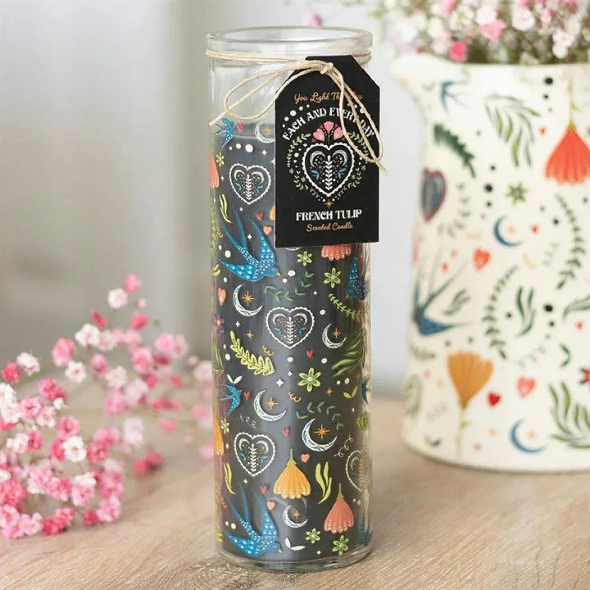 Tulip Tube Candle Midnight Bloom Print French Home Fragrance Decor - Image 4