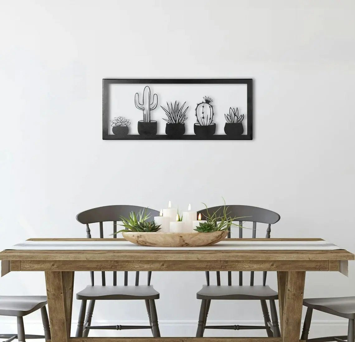 Rackhams Light Cacti In Frame Metal Wall Art - Modern Indoor & Outdoor Cactus Décor