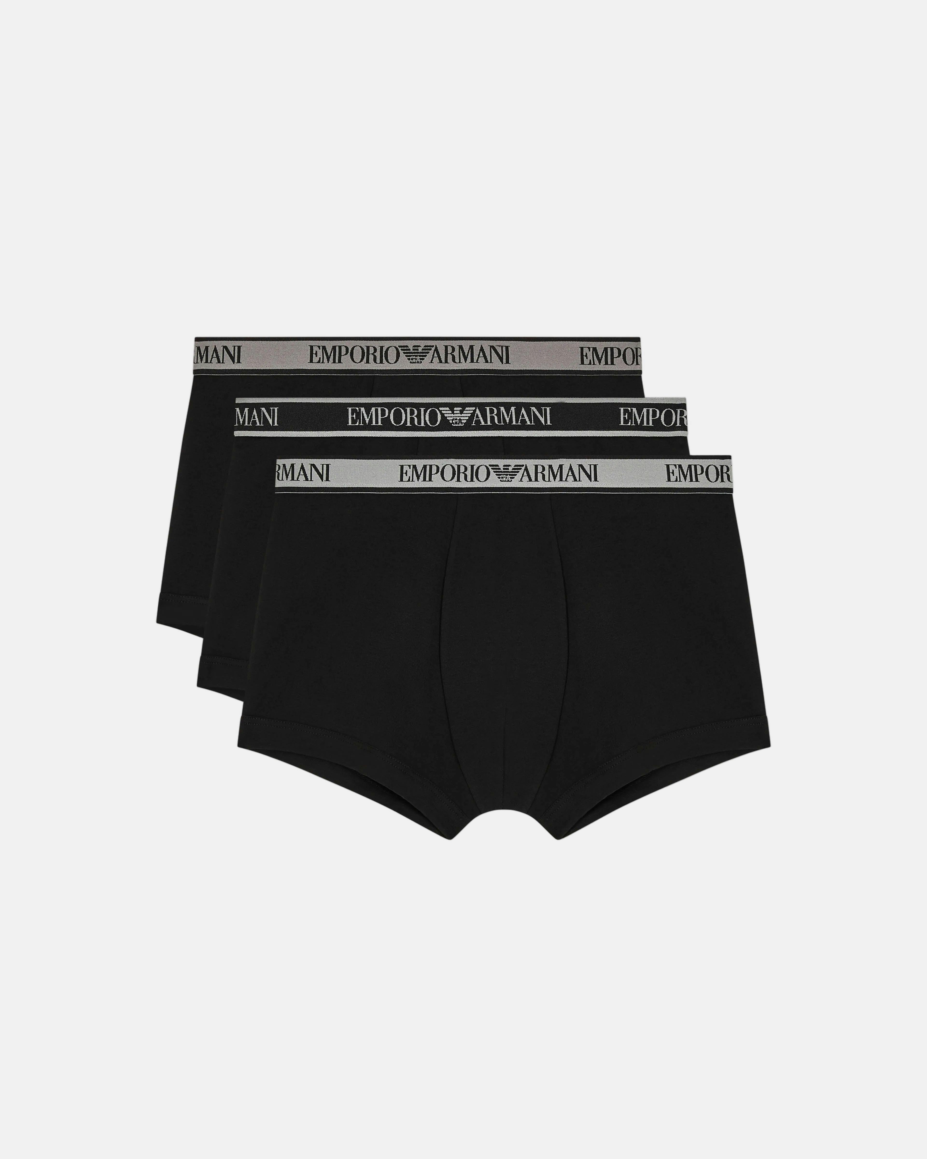 Emporio Armani Men's Black 3-Pack Trunks With Eagle Logo Waistband - /Black/ - Black/Black/ - L