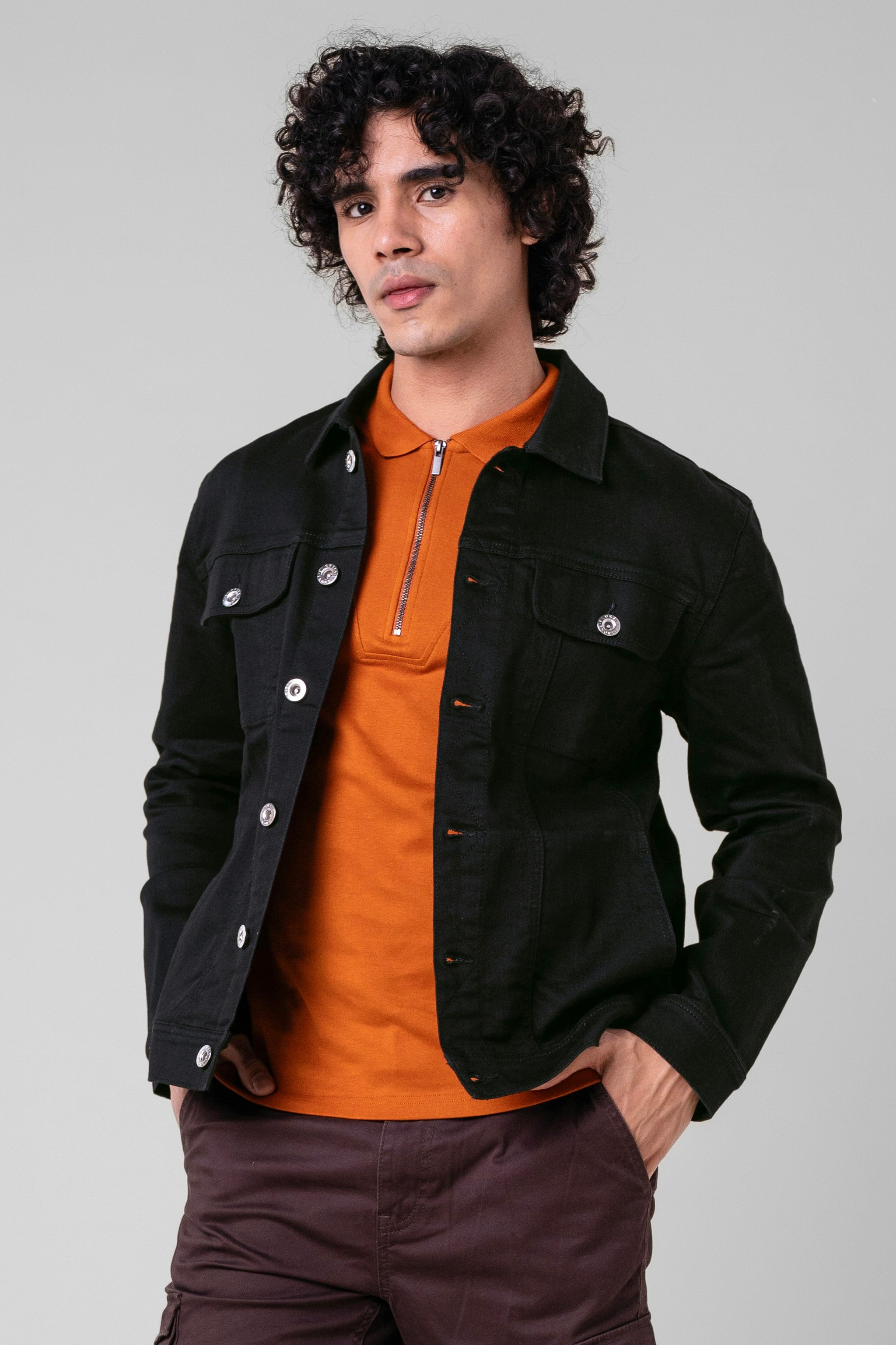 Enorsia Mens Black Regular Fit Denim Jacket Casual Black Jacket for Men with Button Front with Chest & Side Pockets Mens Denim Jacket, Smart Casual Jackets for Men - Image 2