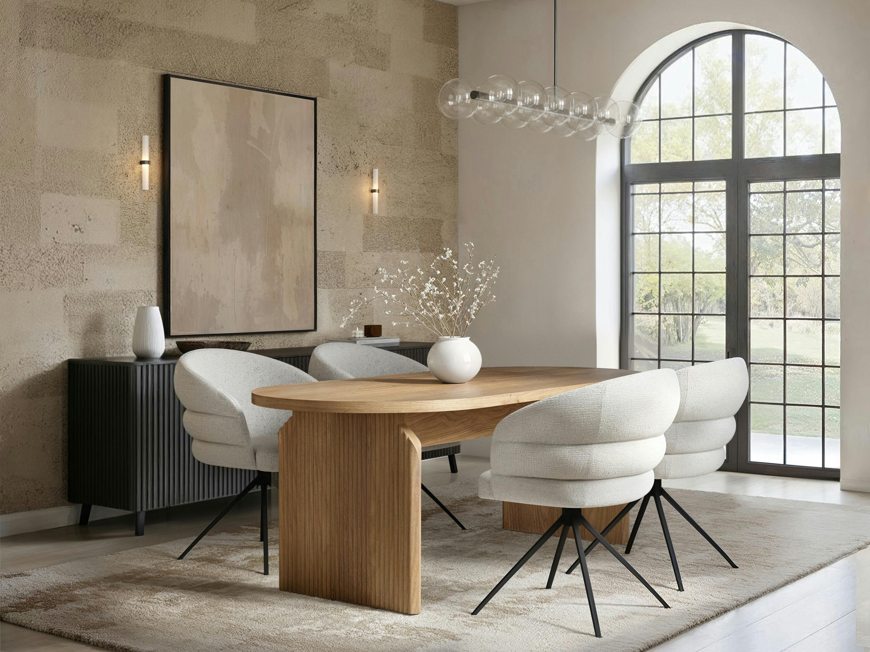 Solace+Co Varm Eira Ribbed Wooden 4 Seater Dining Set - Image 3