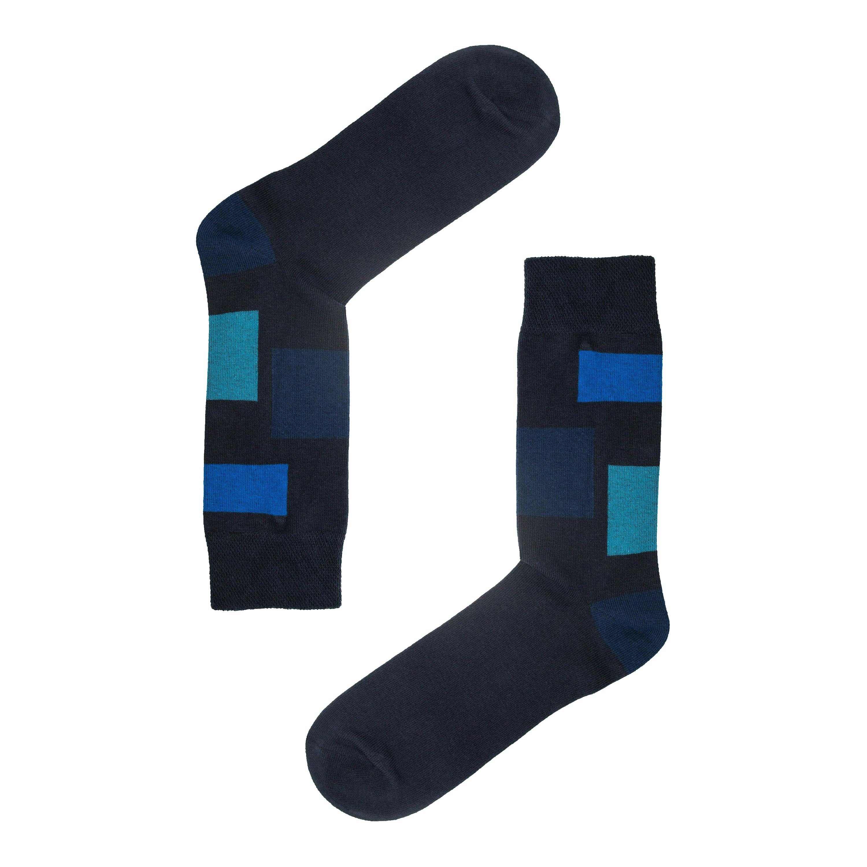 Jemsox Men's Blue Block Pattern Organic Cotton Socks | Comfort Top & Breathable Fit - Medium / Eur 39-43 / Uk 6-9