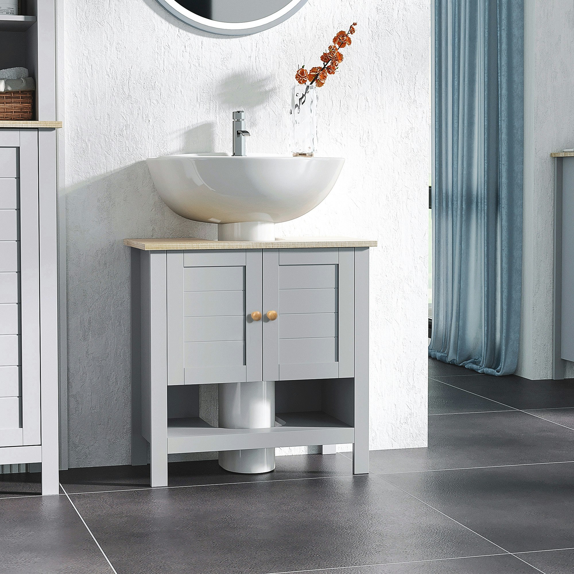 Rackhams White/Grey Bathroom Under Sink Cabinet With Adjustable Shelf,