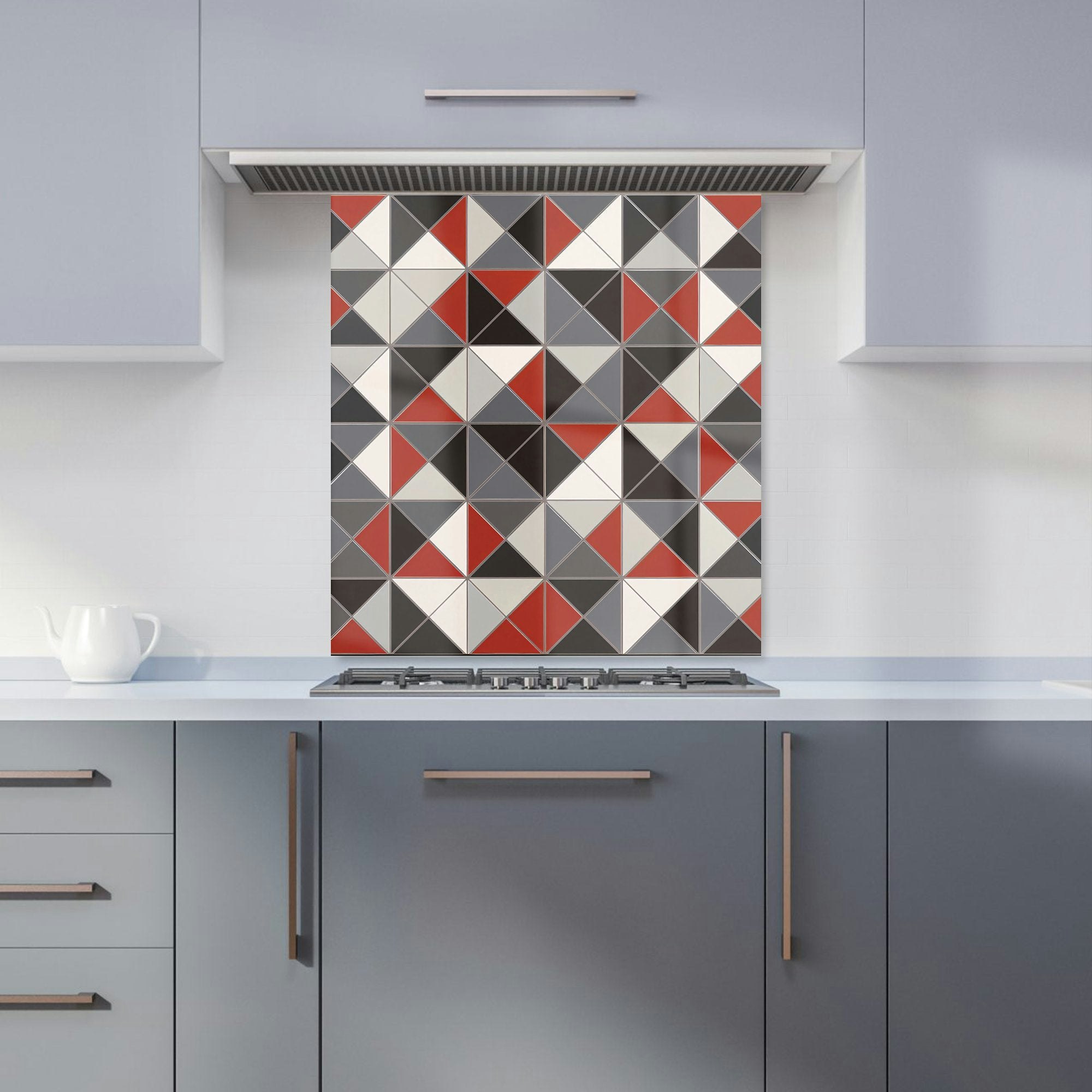 Warren Reed Grey/Red - Designer Triangle Geometric Kitchen Splashback - W700mm X H750mm
