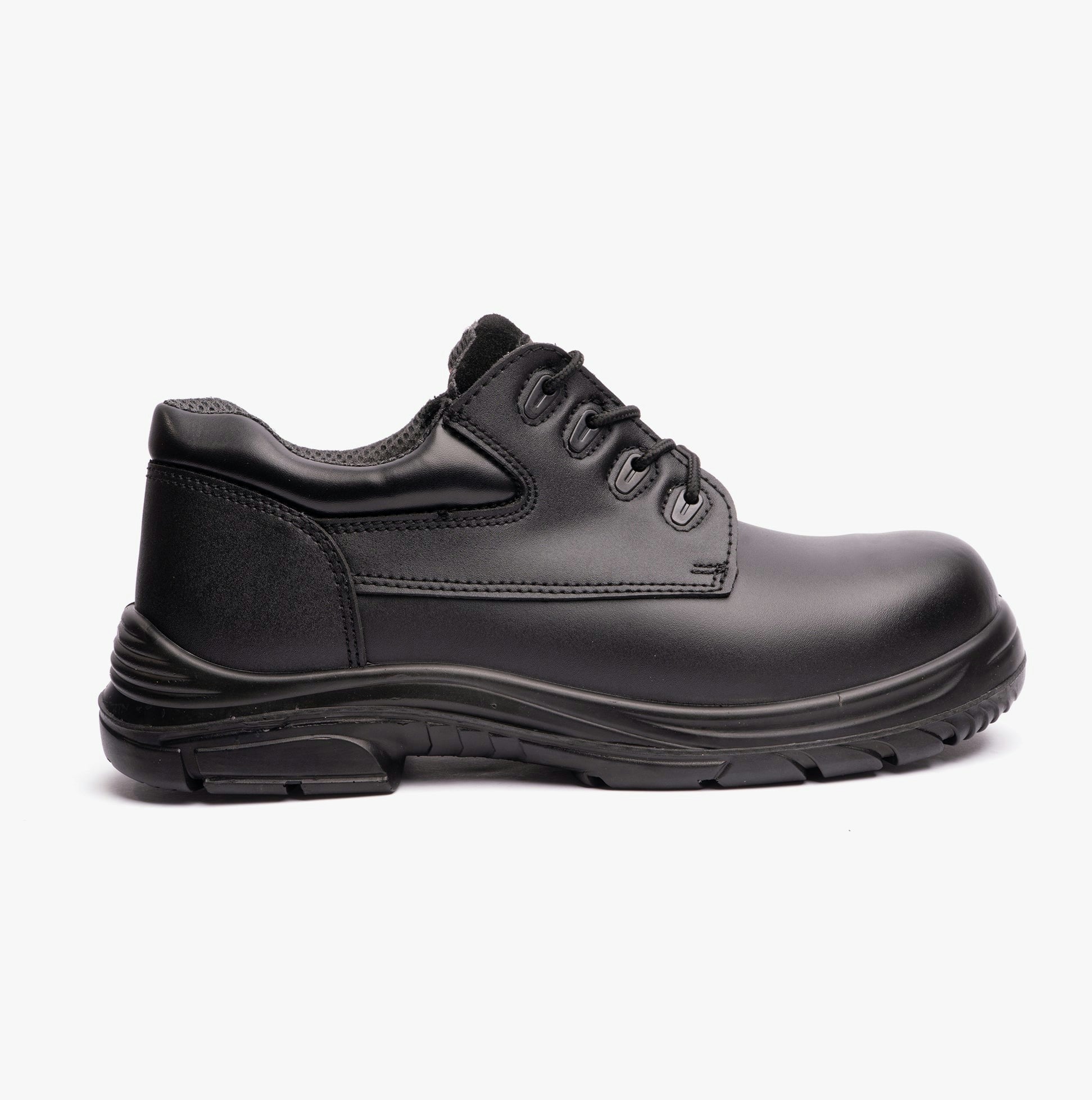 Grafters Men's Black M9504a Leather Super Wide Safety Shoes - Uk 7