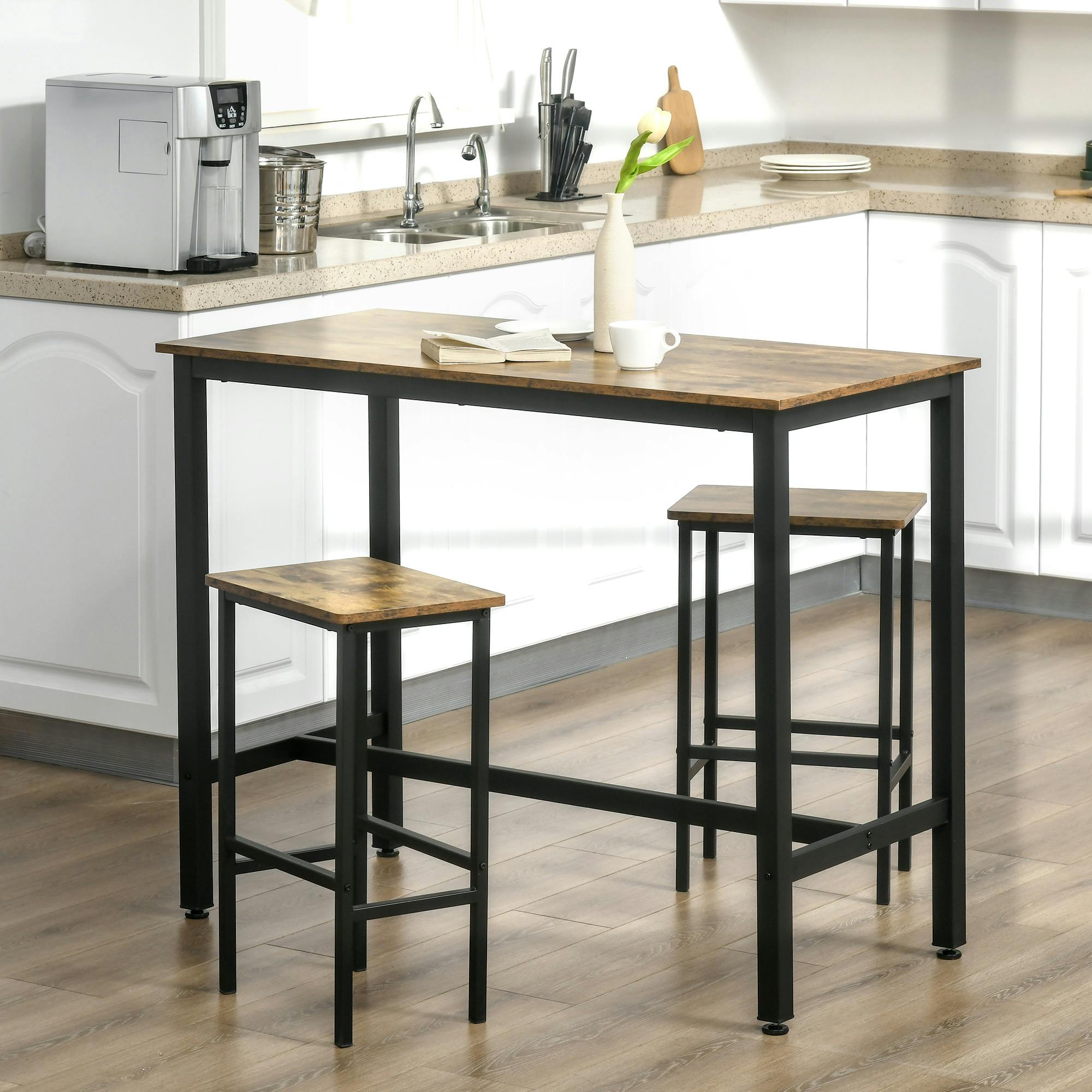 Rackhams Brown Industrial Bar Stools Set Of 2, Kitchen Bar Chairs Home Pub Rustic