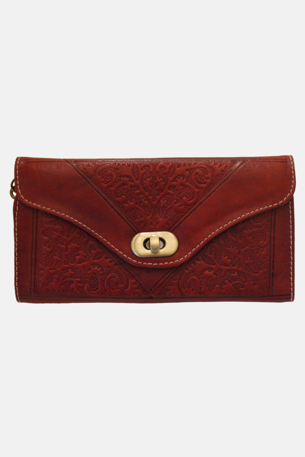 Berber Leather Dark/Red Leather Tri-Fold Purse
