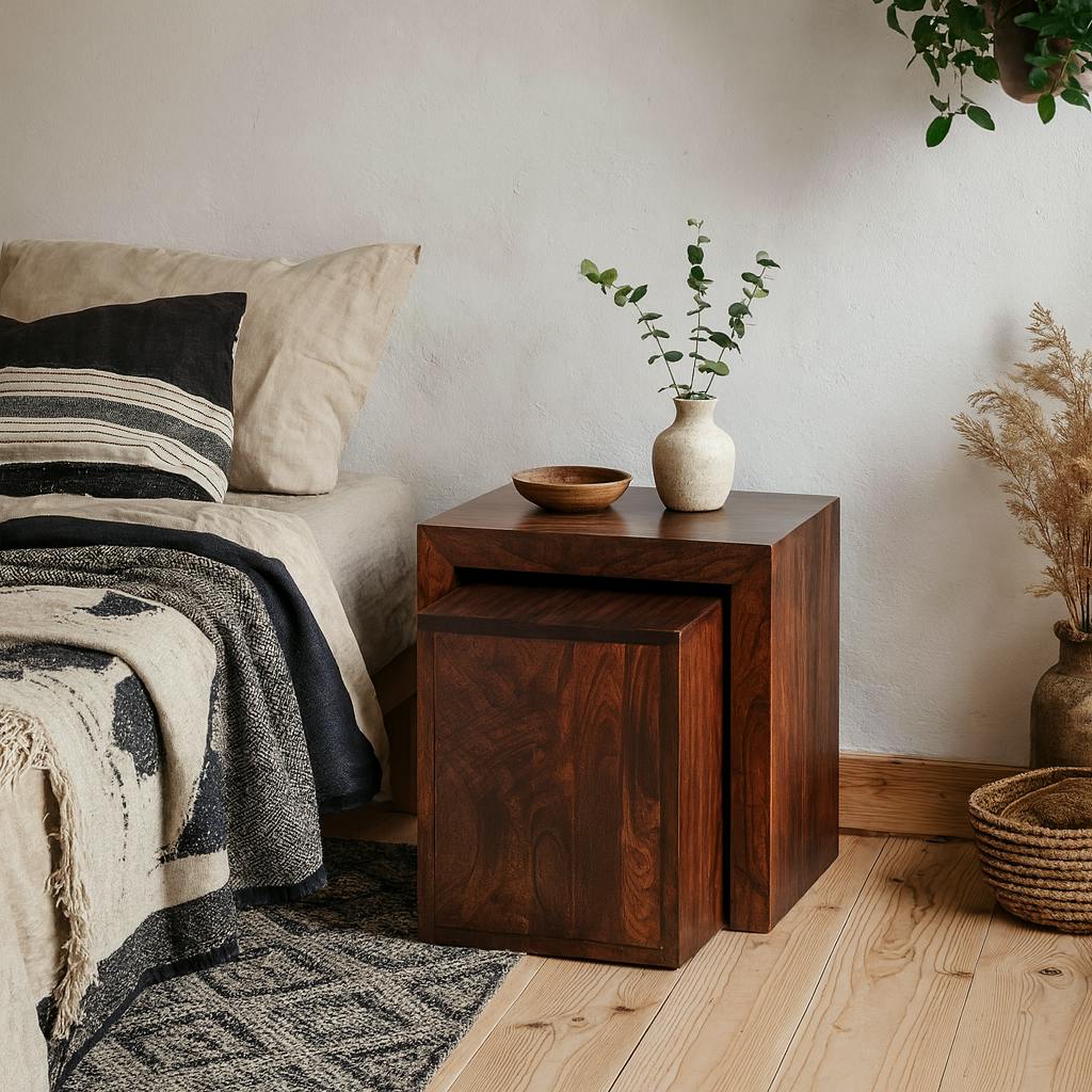 Wyld Haus Dark Set Of 2 Phuket Mango Wood Cube Nesting Tables