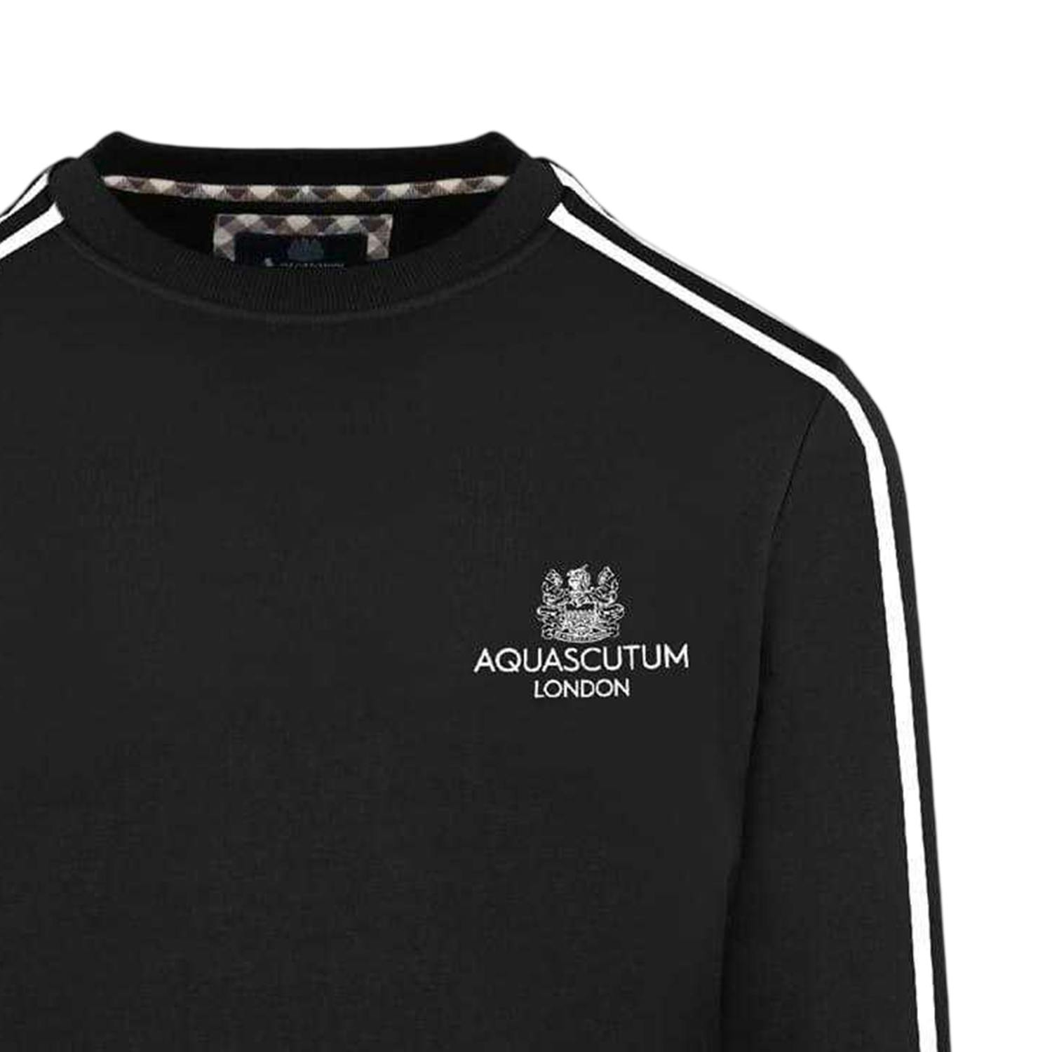 Aquascutum Men's Black Ribbed Collar Regular Sweatshirt - Xl - 100% Mixed