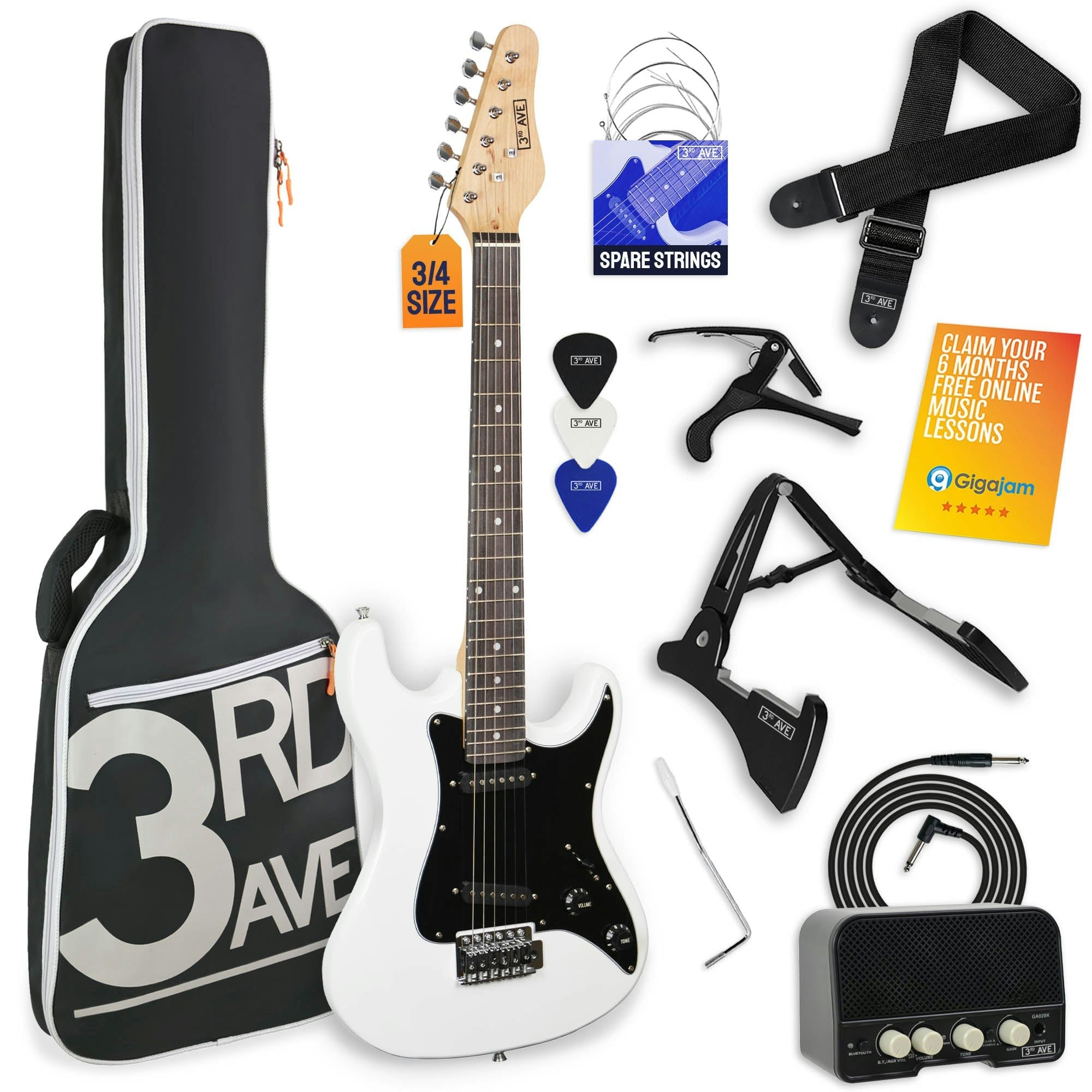3Rd Avenue  White  Electric Guitar Pack With Amp in Size 3/4 Size, Sports Direct - Image 4